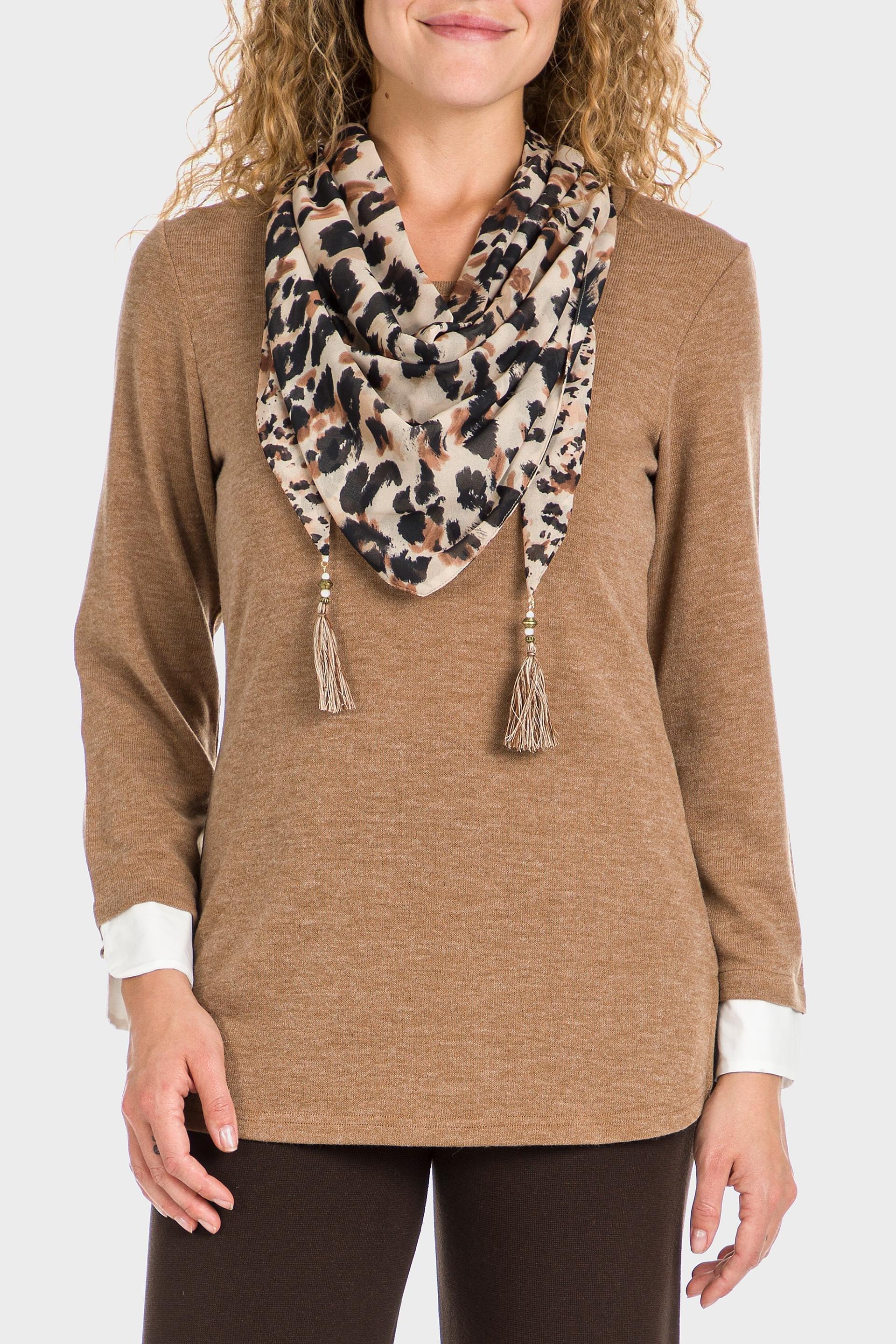Brown T-Shirt With Silk Scarf, , large image number 1