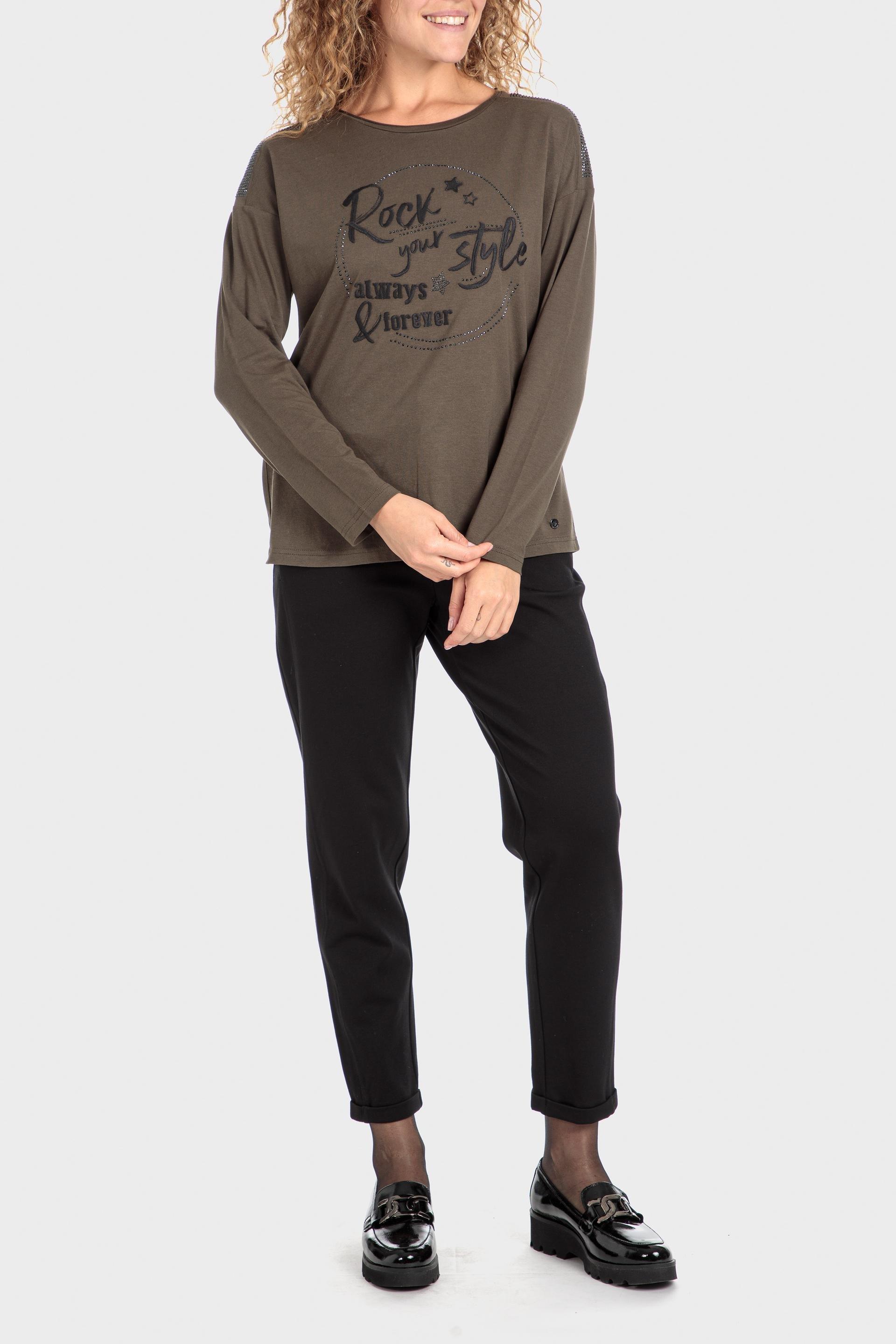 Khaki T-Shirt With Gemstones, , large image number 0