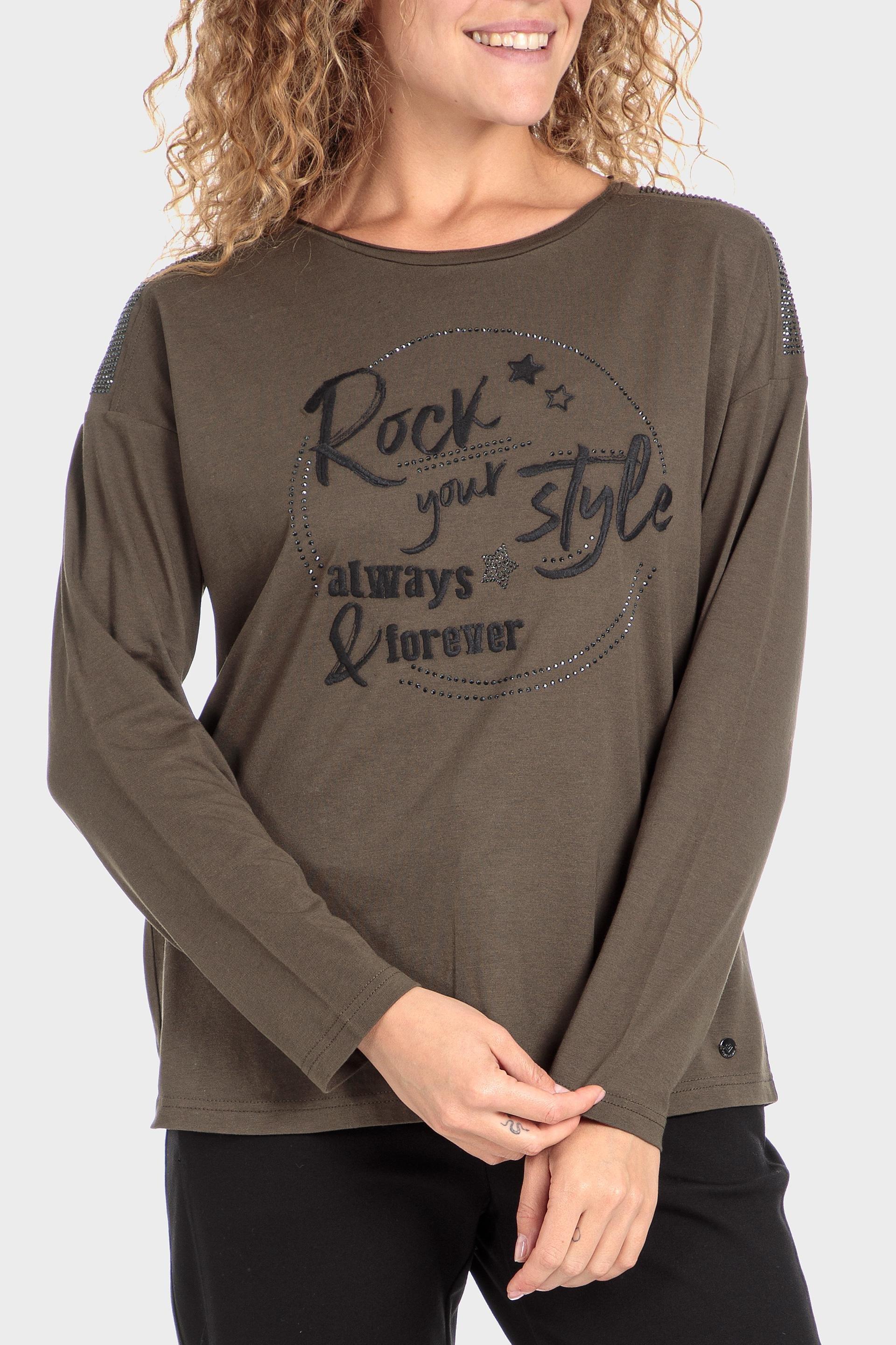 Khaki T-Shirt With Gemstones, , large image number 1