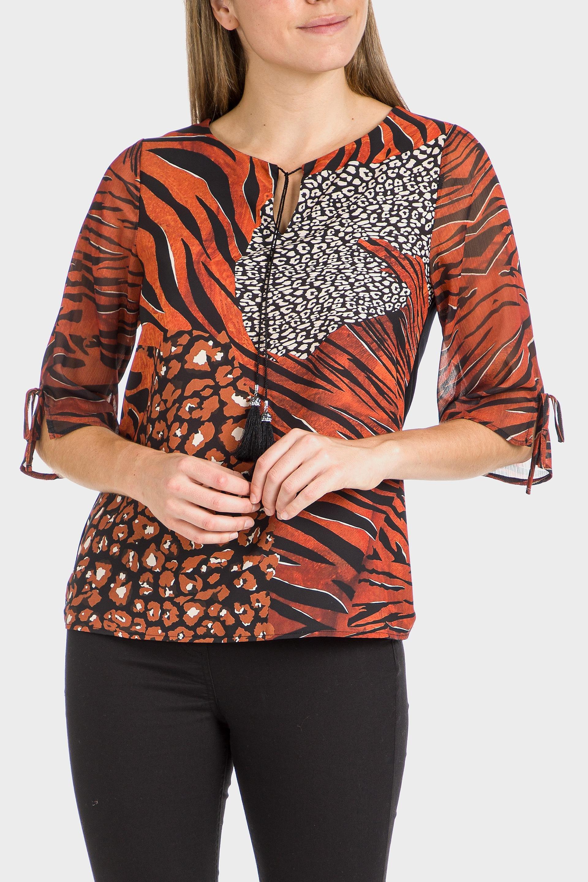 Orange Animal Print Blouse, , large image number 1