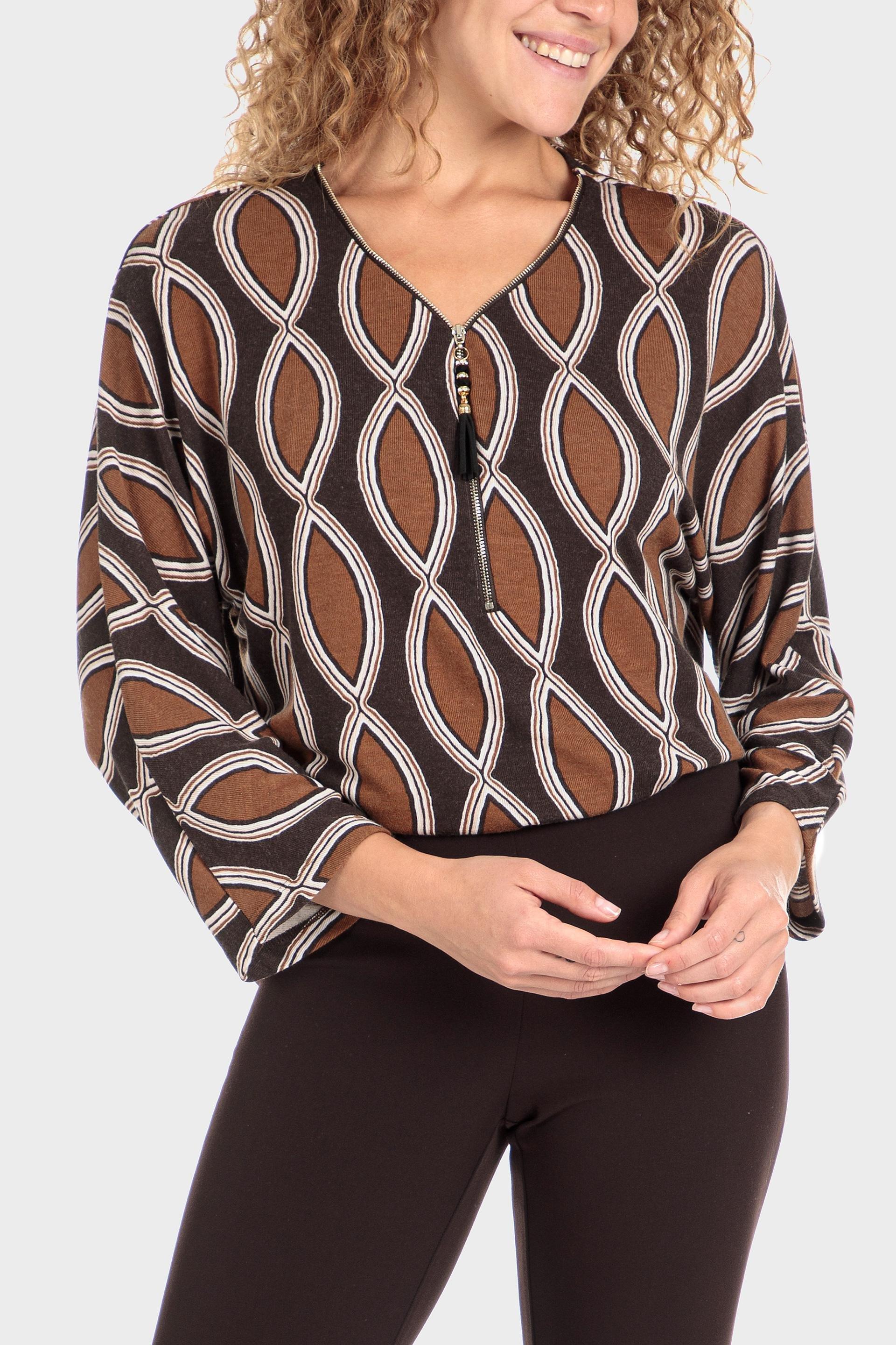 Brown Zipper T-Shirt, Brown, large image number 0