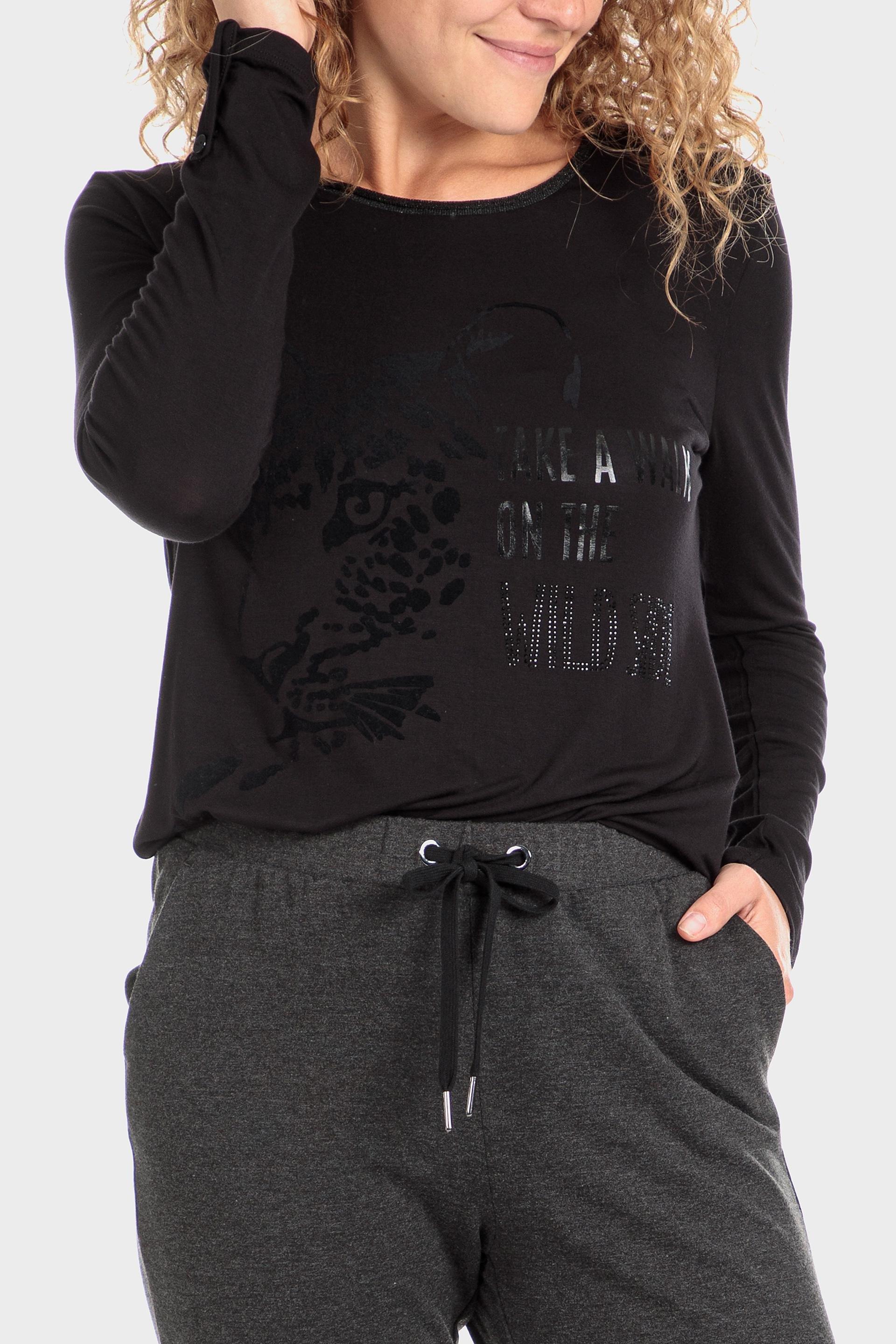 Black Animal Print T-Shirt, , large image number 0
