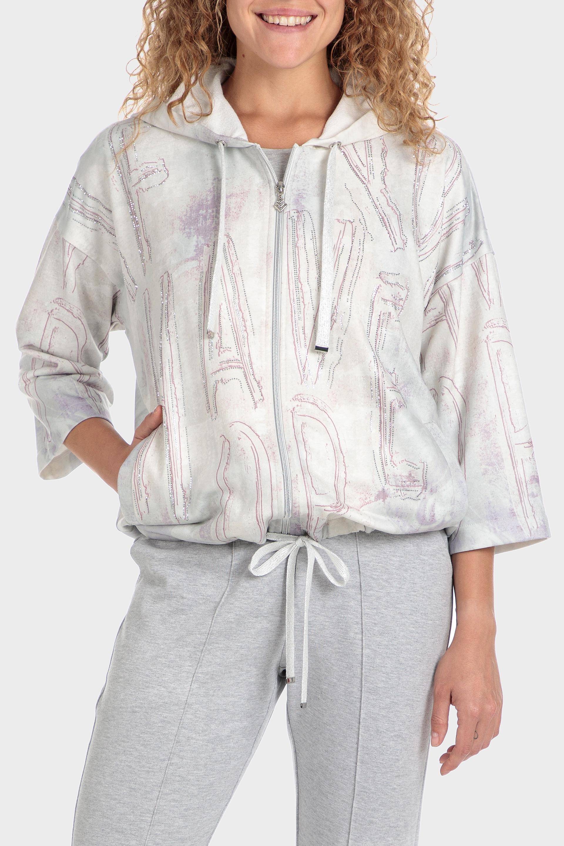White Printed Jacket With Rhineston, , large image number 0