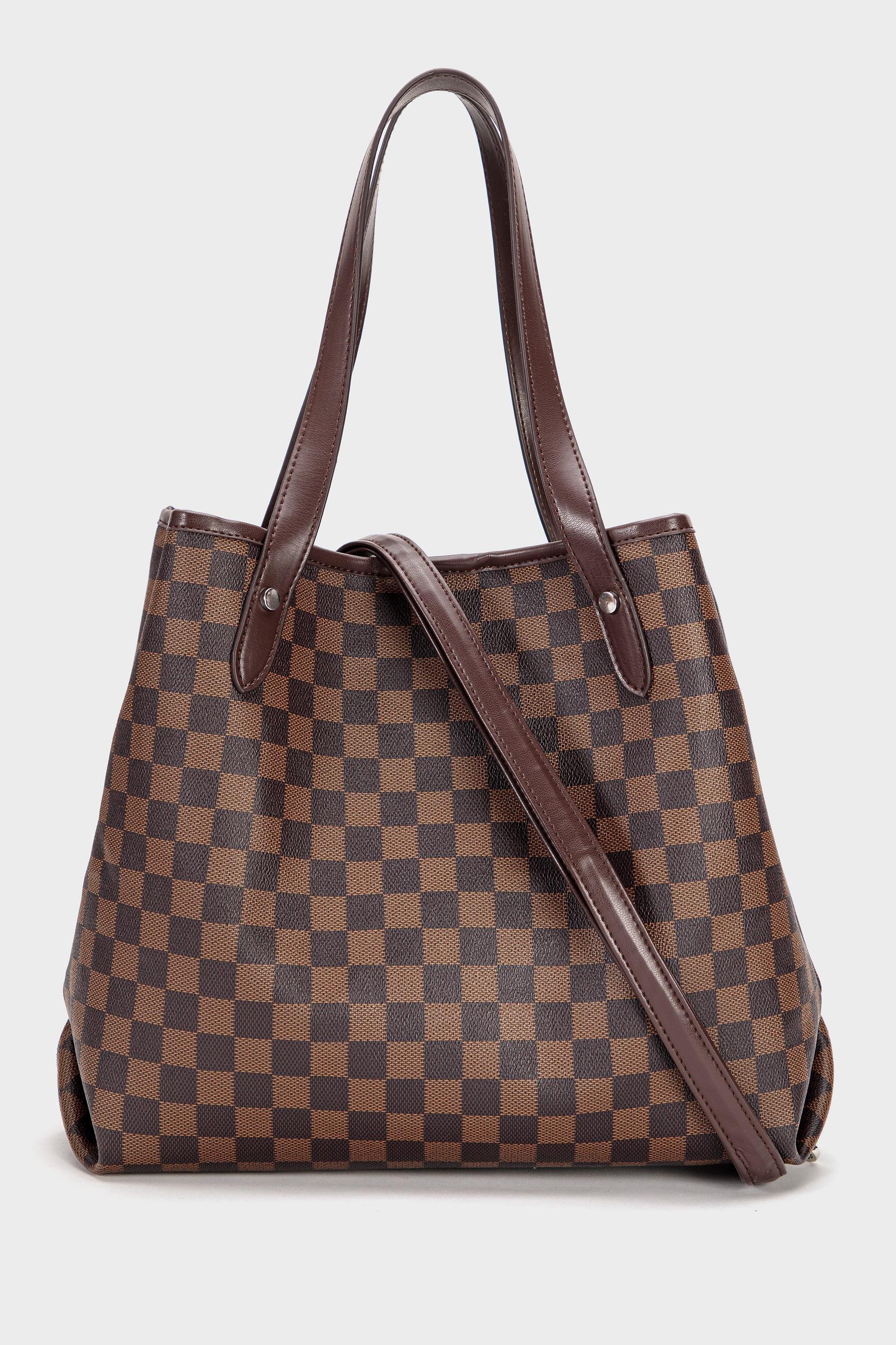 Brown Leather Damier Hand Bag, , large image number 0