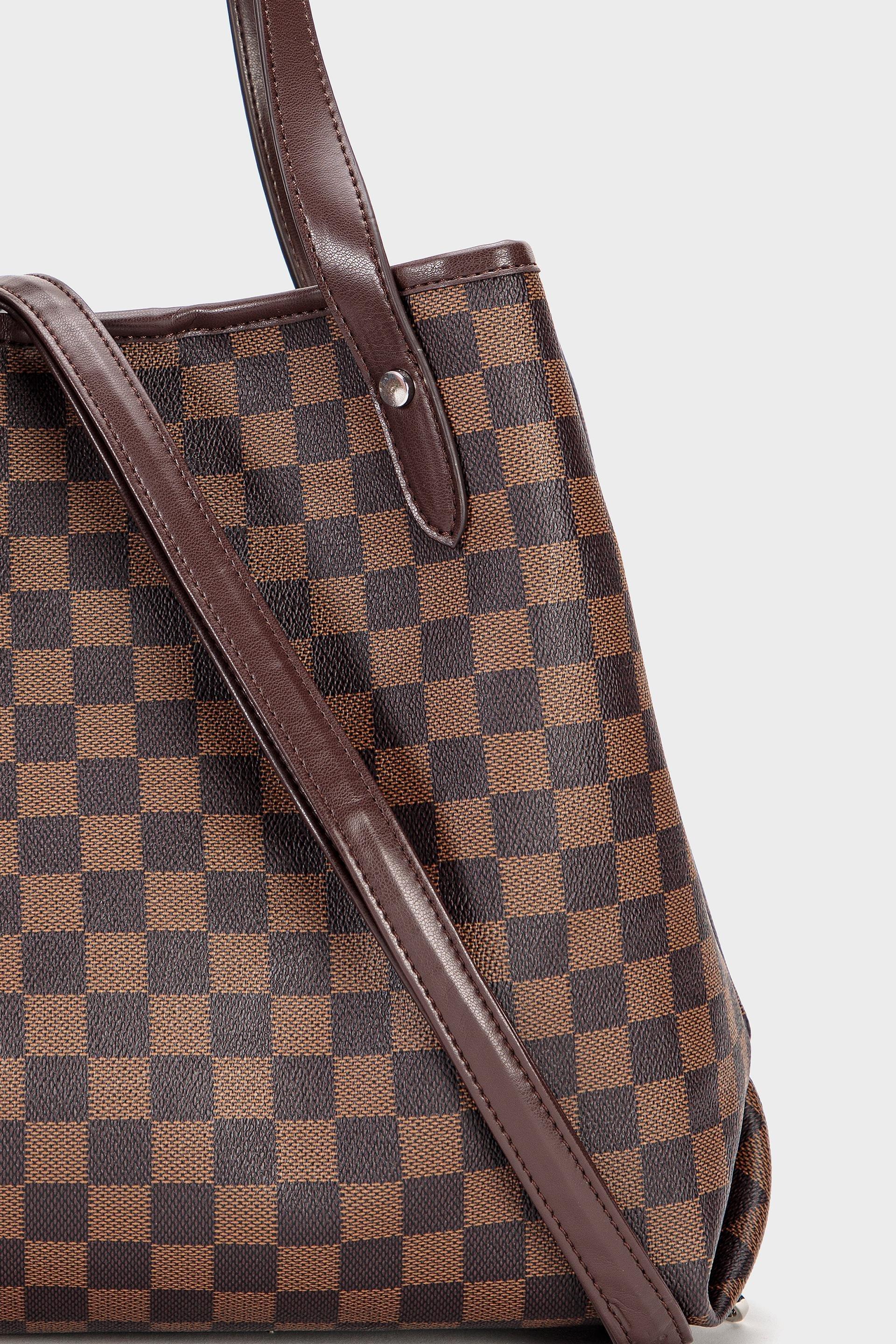 Brown Leather Damier Hand Bag, , large image number 1