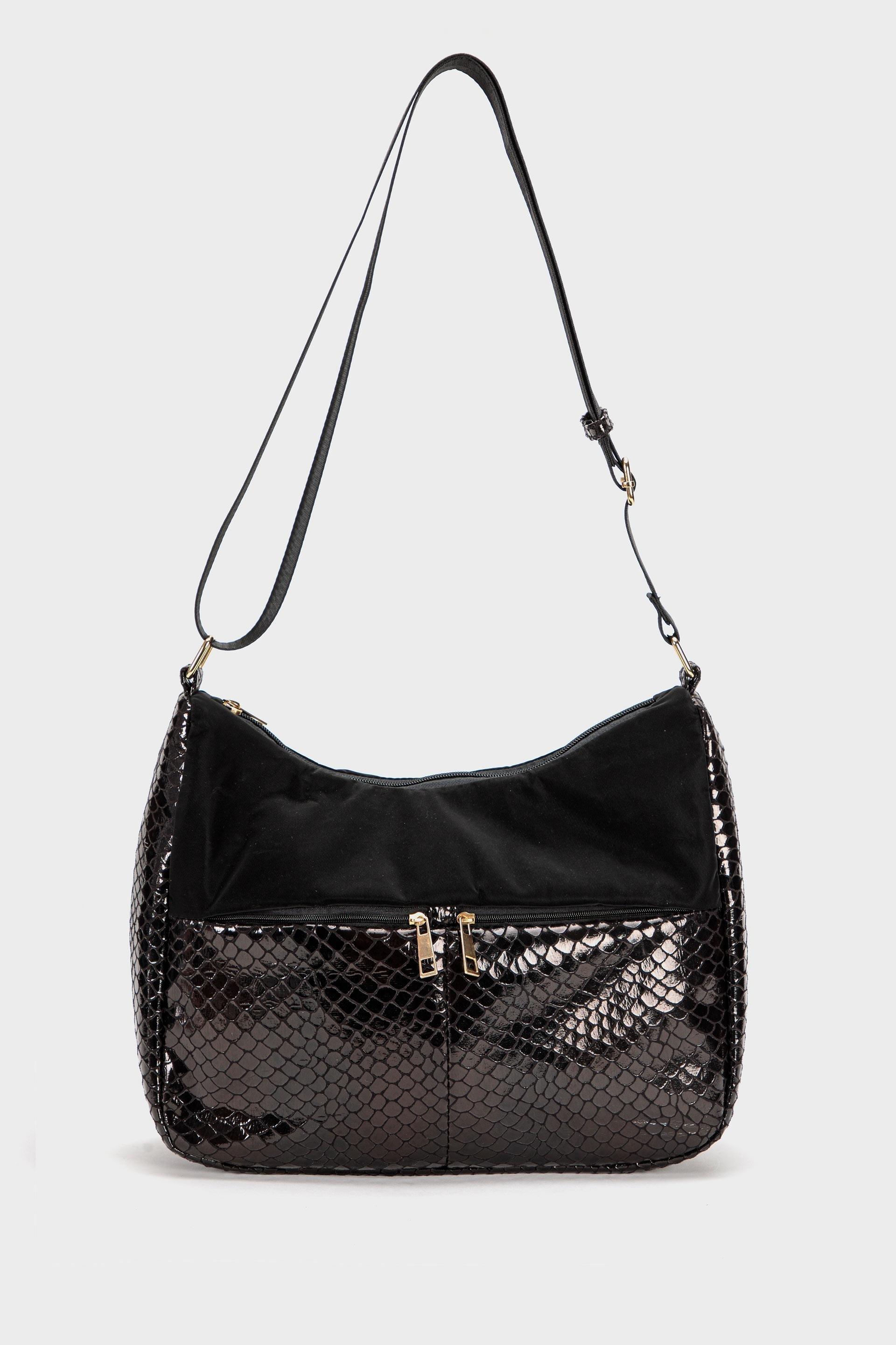 Black Leather Hand Bag, Black, large image number 0