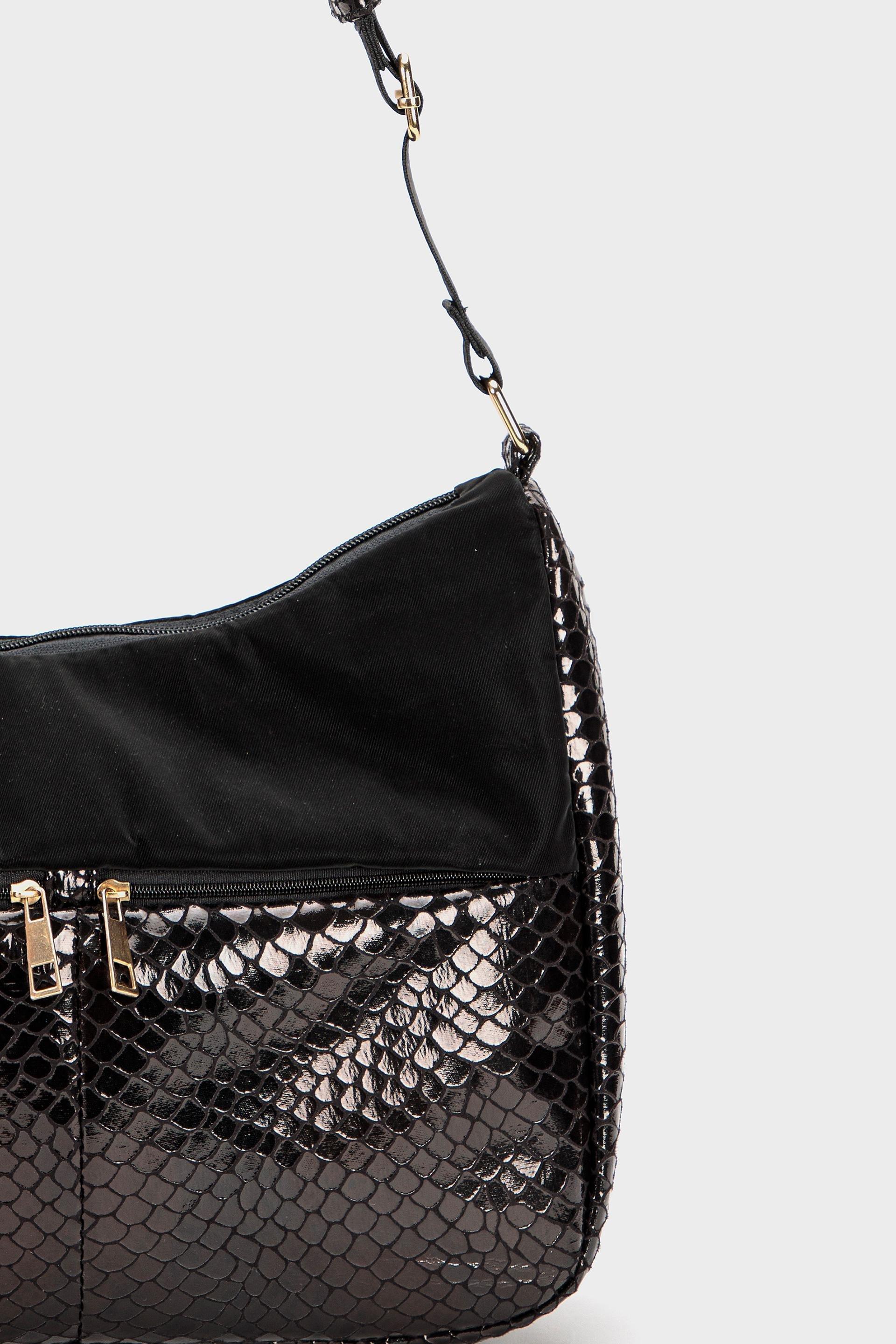 Black Leather Hand Bag, Black, large image number 1