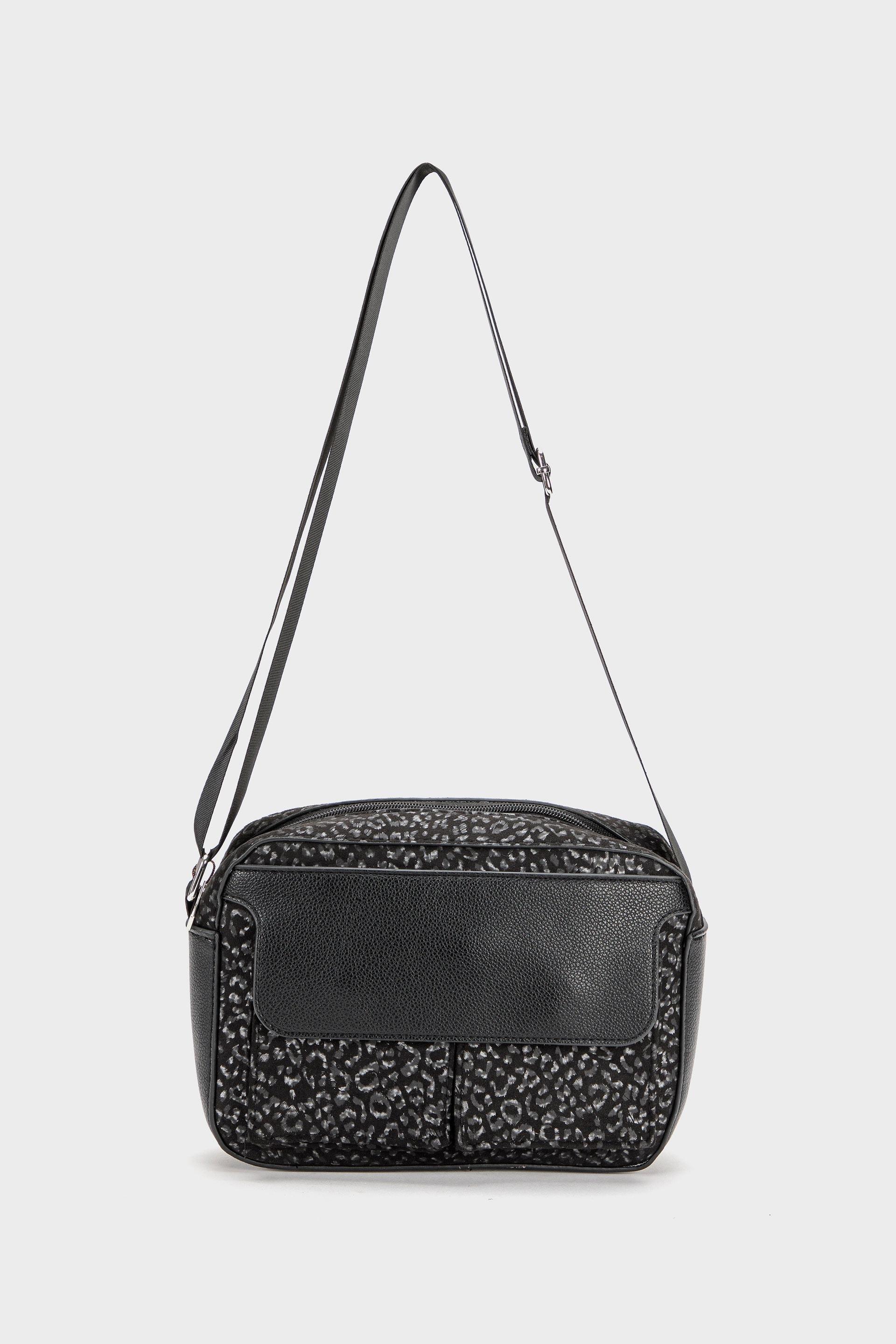 Black Animal Print Leather Shoulder Bag, , large image number 0