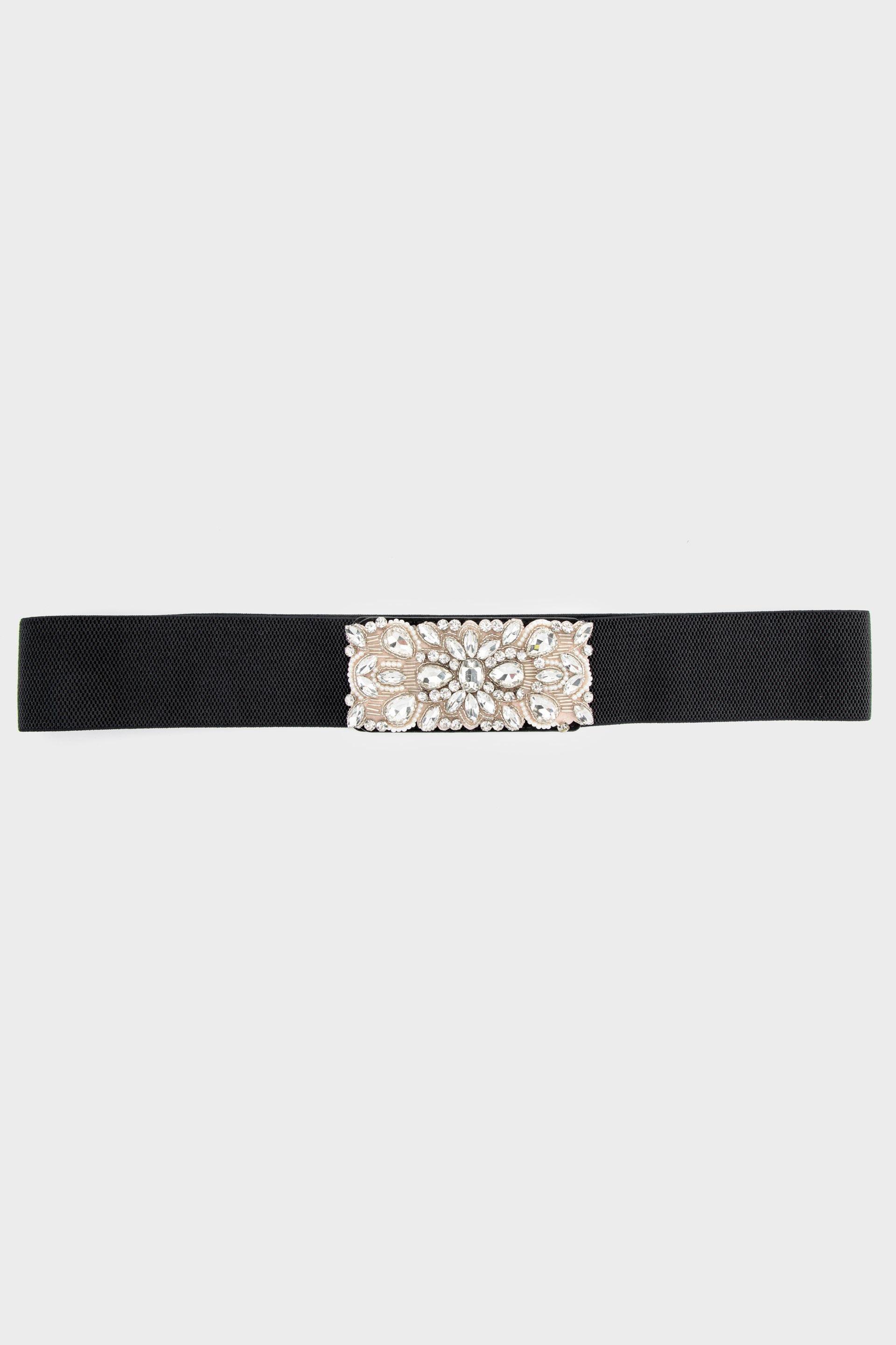 Black Rhinestone Elastic Belt, , large image number 0