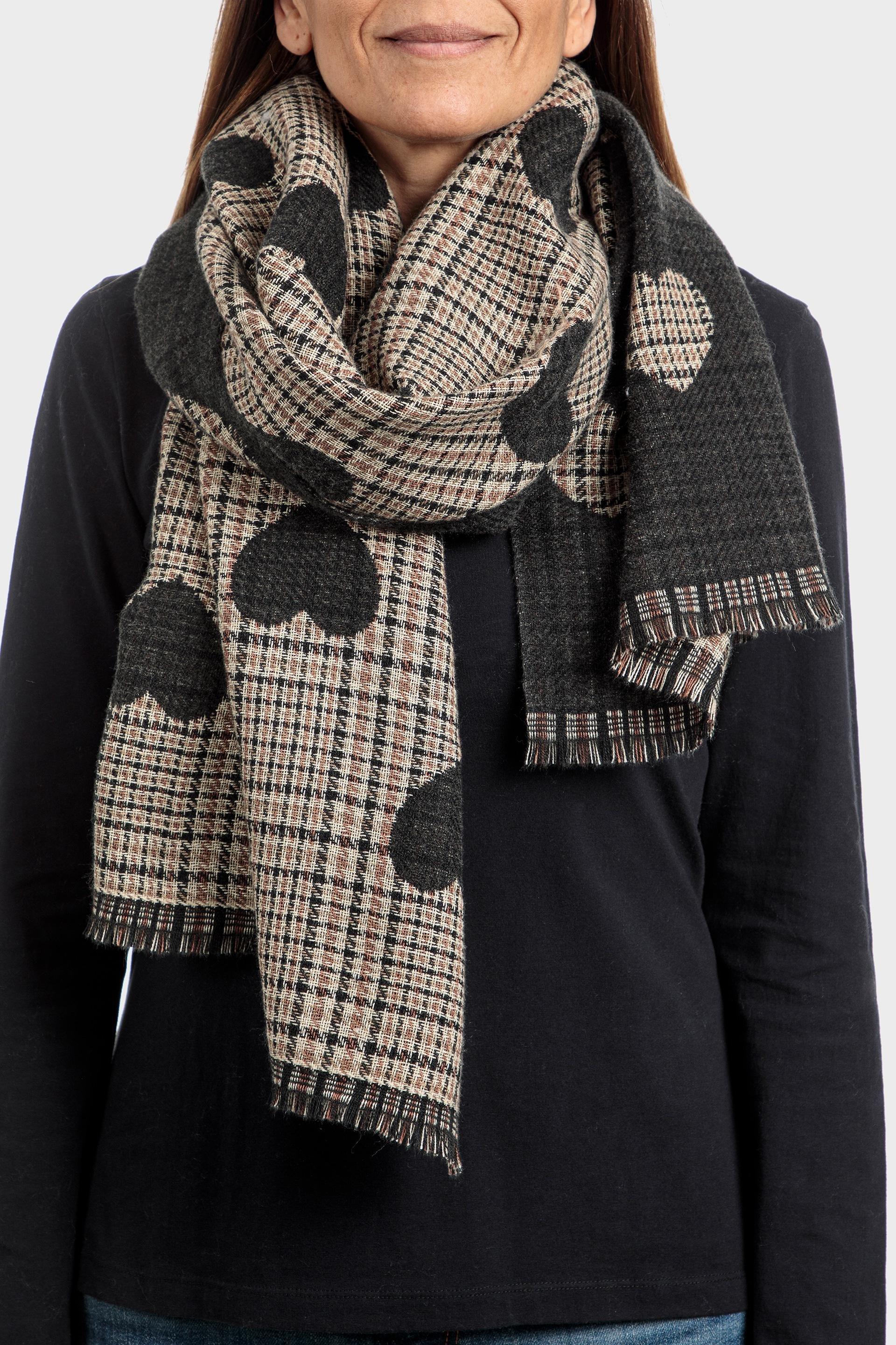 Black Plaid Patterned Scarf, , large image number 0