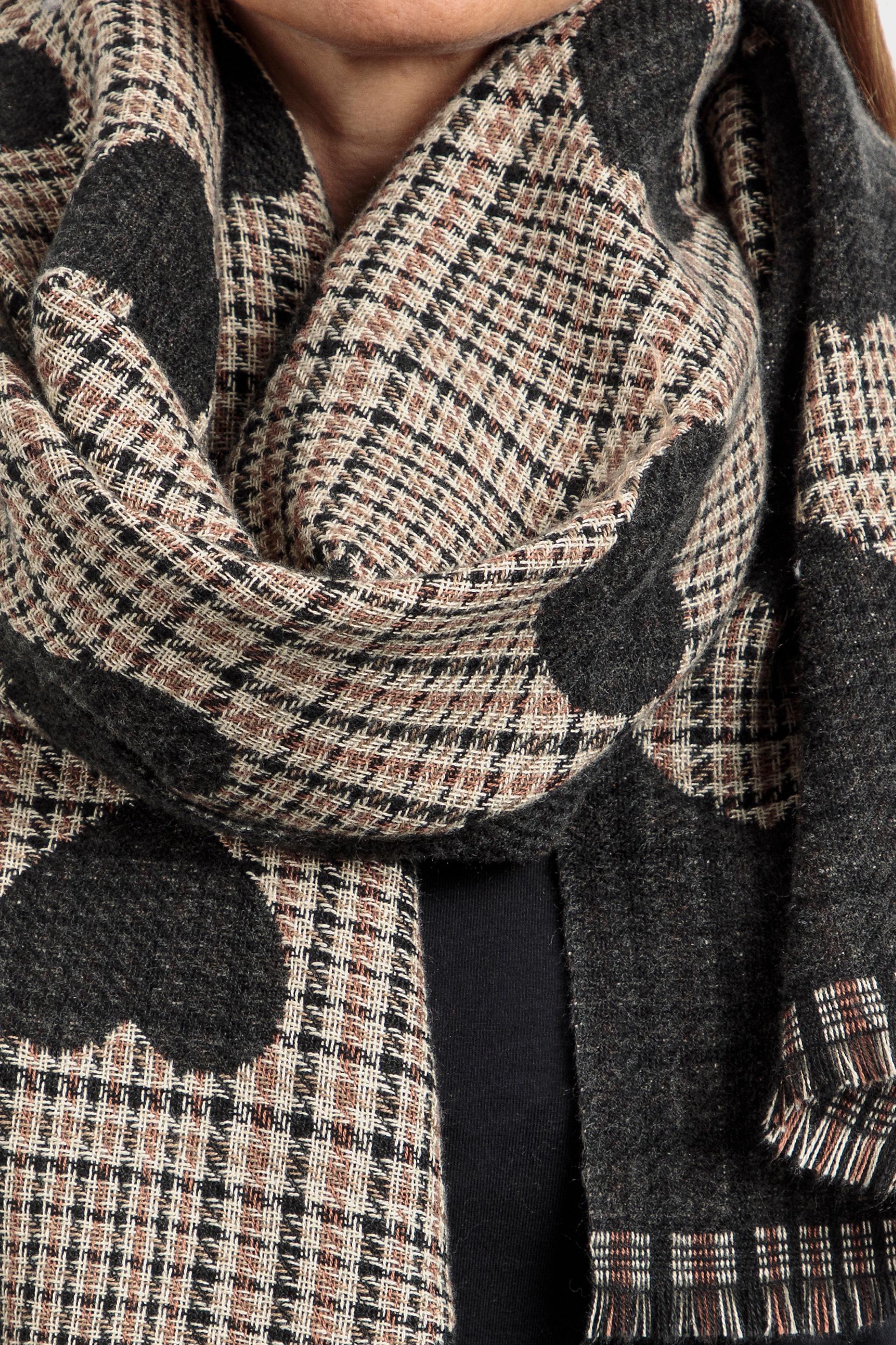 Black Plaid Patterned Scarf, , large image number 1