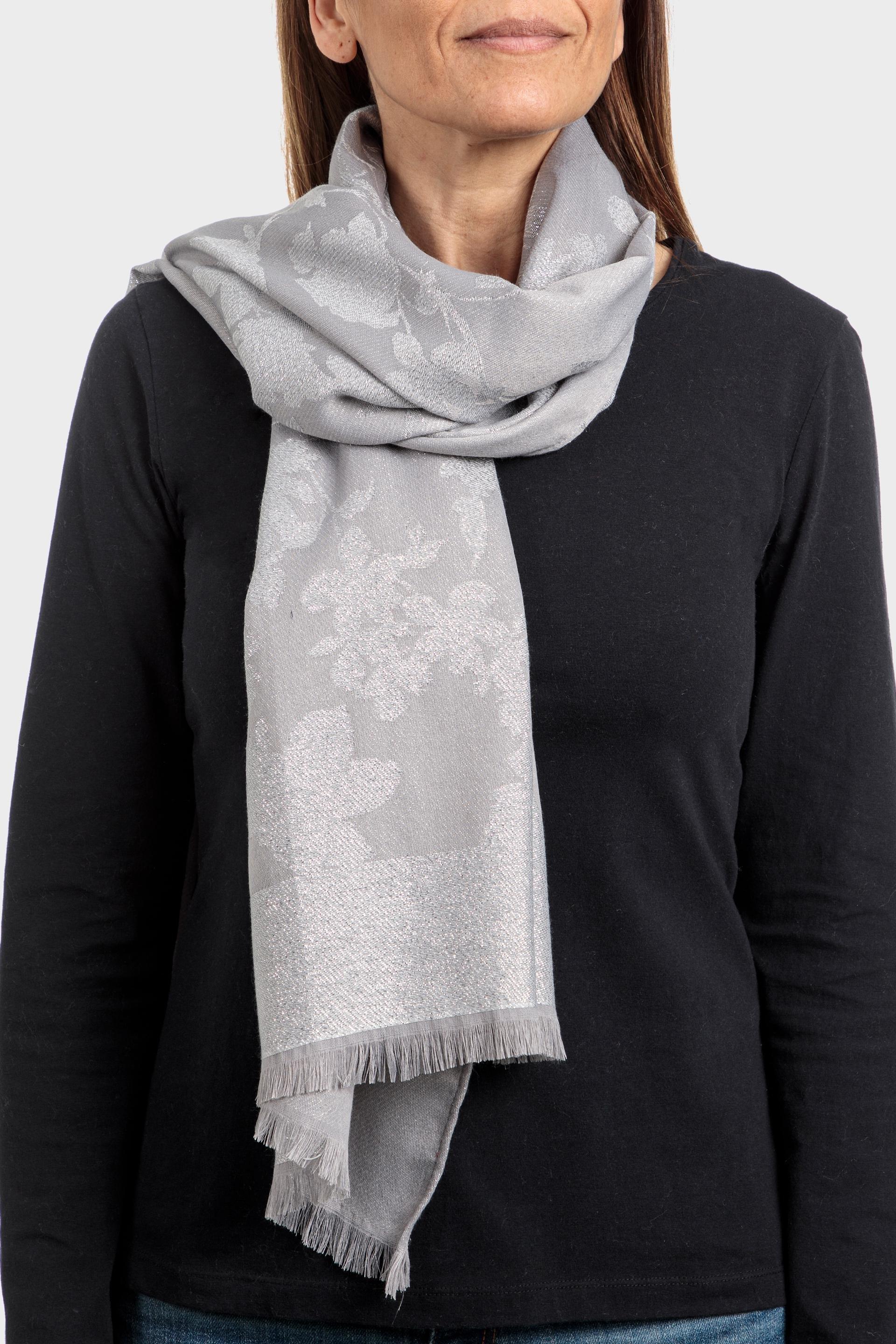 Grey Embroidered Floral Pattern Scarf, , large image number 0