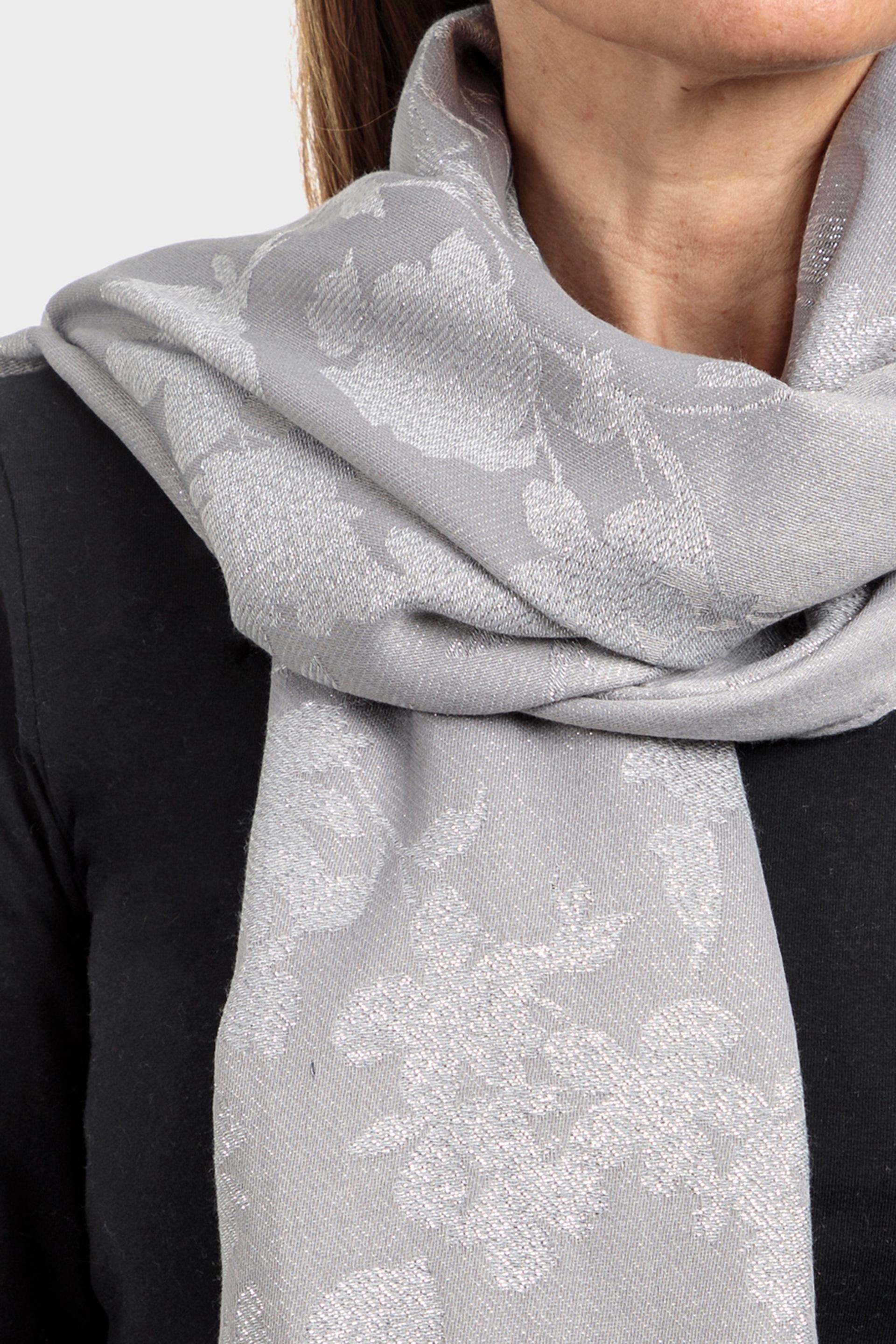 Grey Embroidered Floral Pattern Scarf, , large image number 1