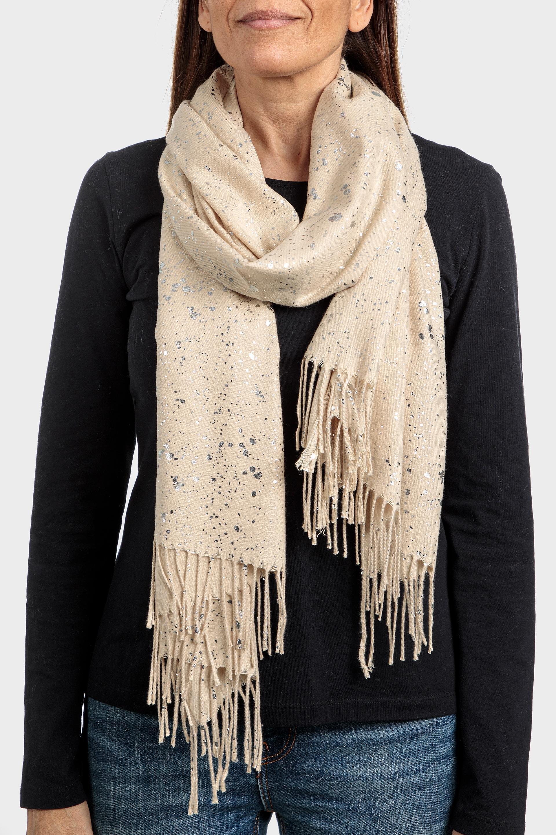 Beige With Silver Glitter Scarf, Beige, large image number 0