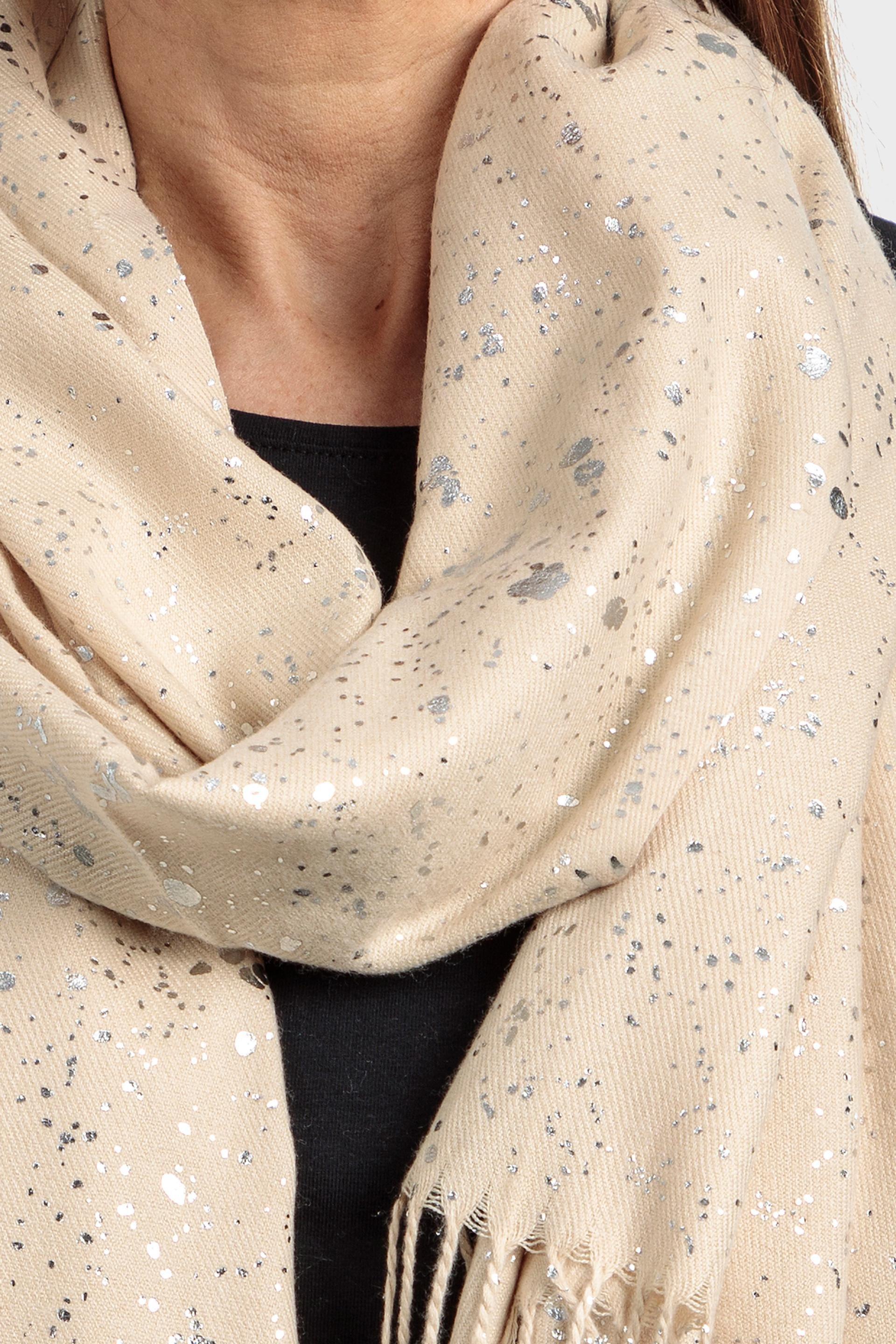 Beige With Silver Glitter Scarf, Beige, large image number 1