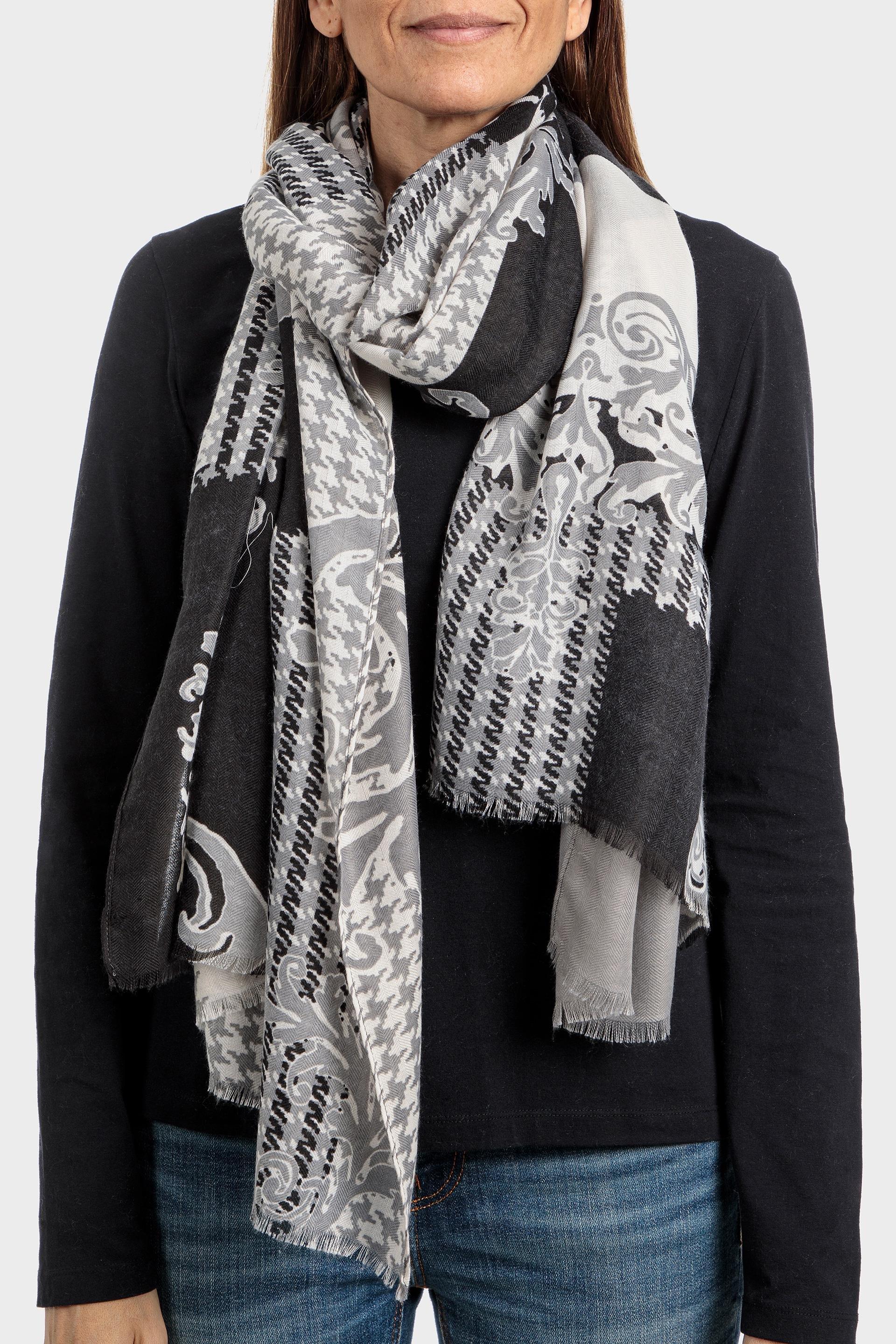 Grey Patterned Scarf, , large image number 0