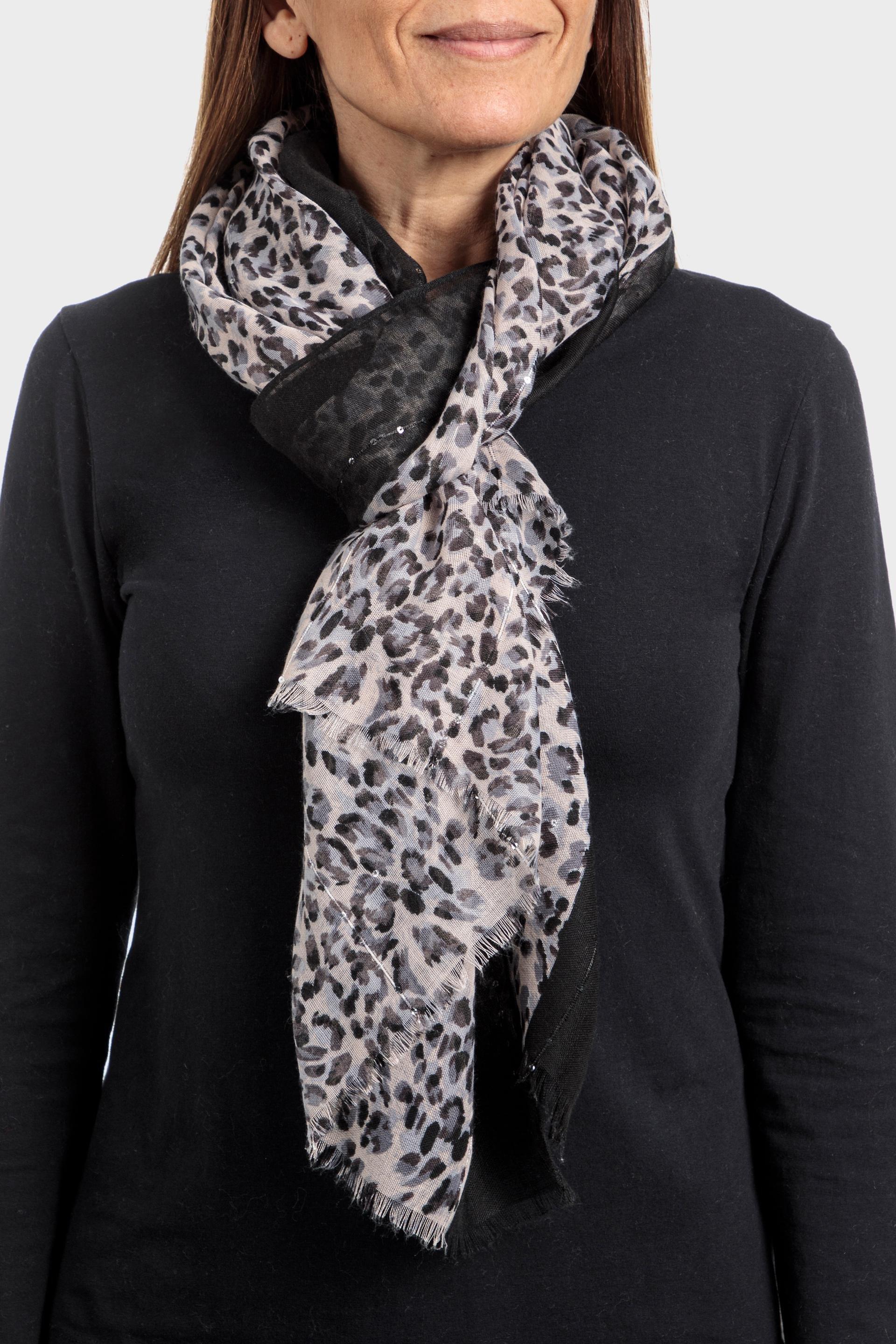 Black Animal Print Scarf, , large image number 0