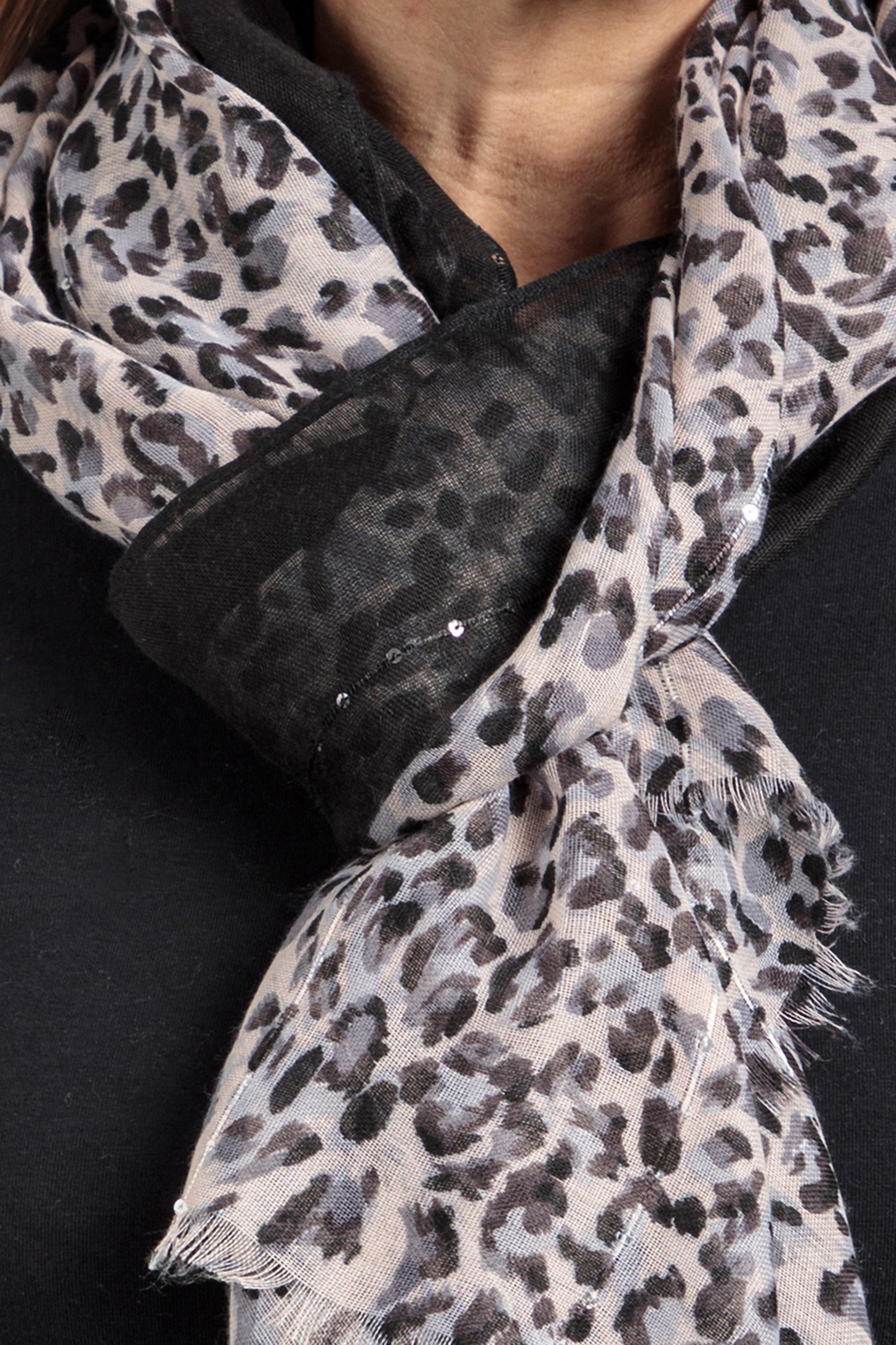 Black Animal Print Scarf, , large image number 1