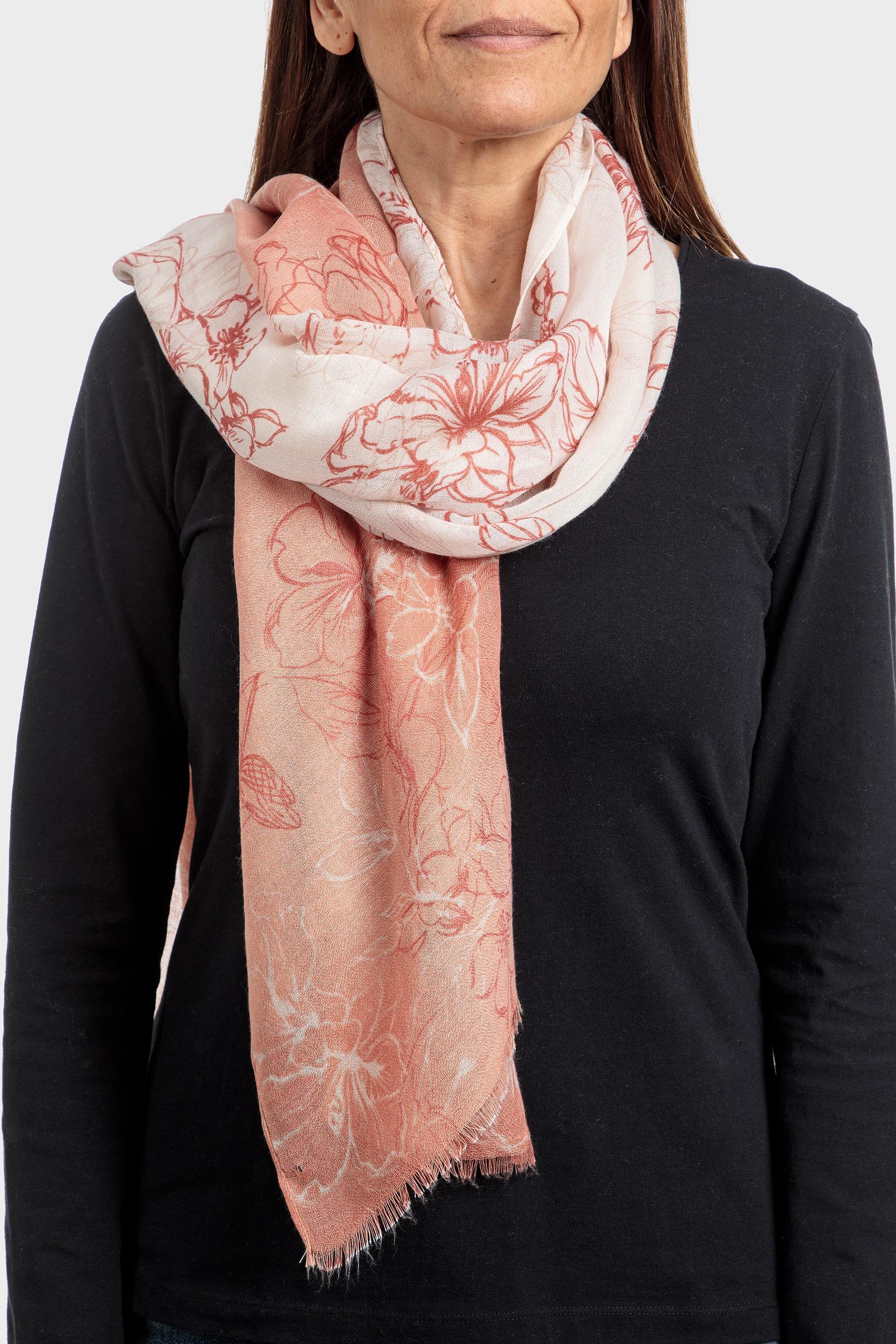 Pink Embroidered Floral Pattern Scarf, Orange Burnit, large image number 0