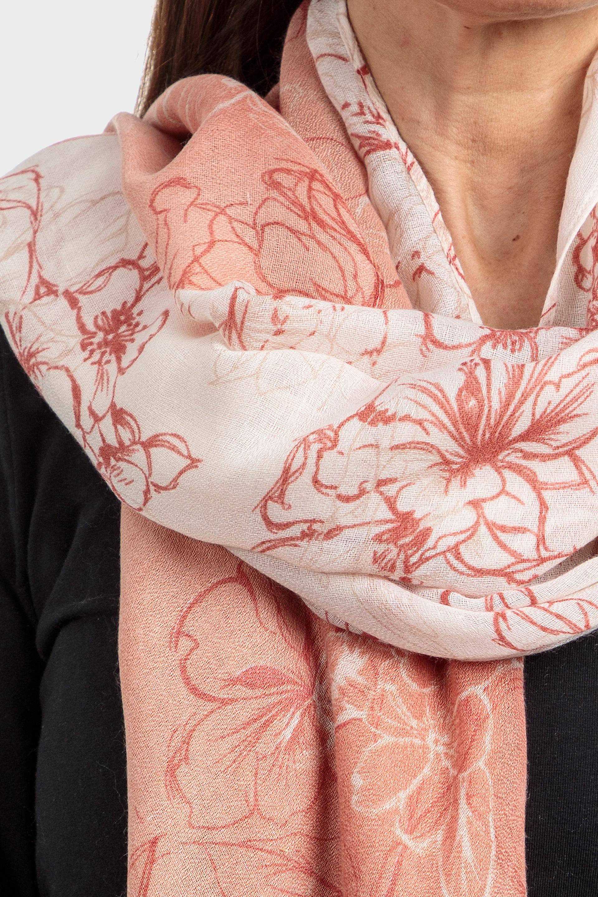 Pink Embroidered Floral Pattern Scarf, Orange Burnit, large image number 1