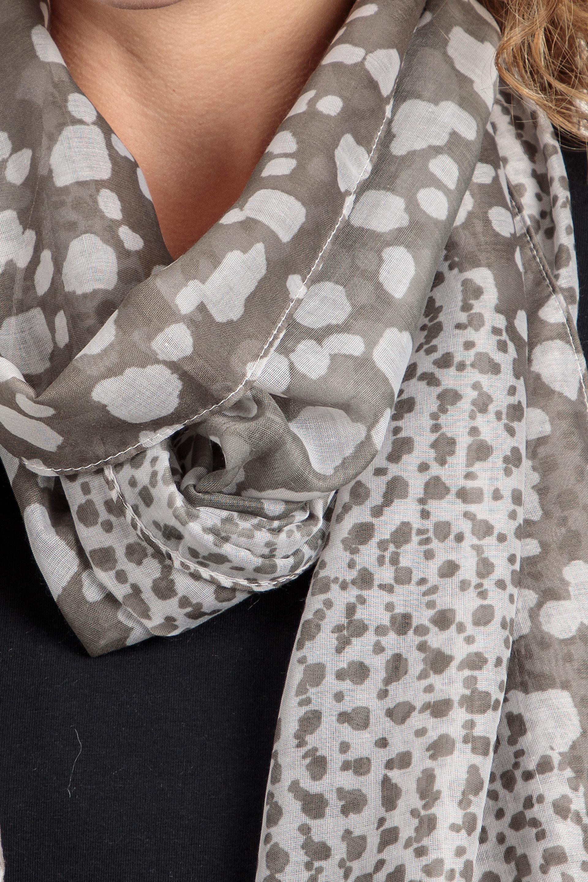 Grey Printed Scarf, Grey, large image number 1