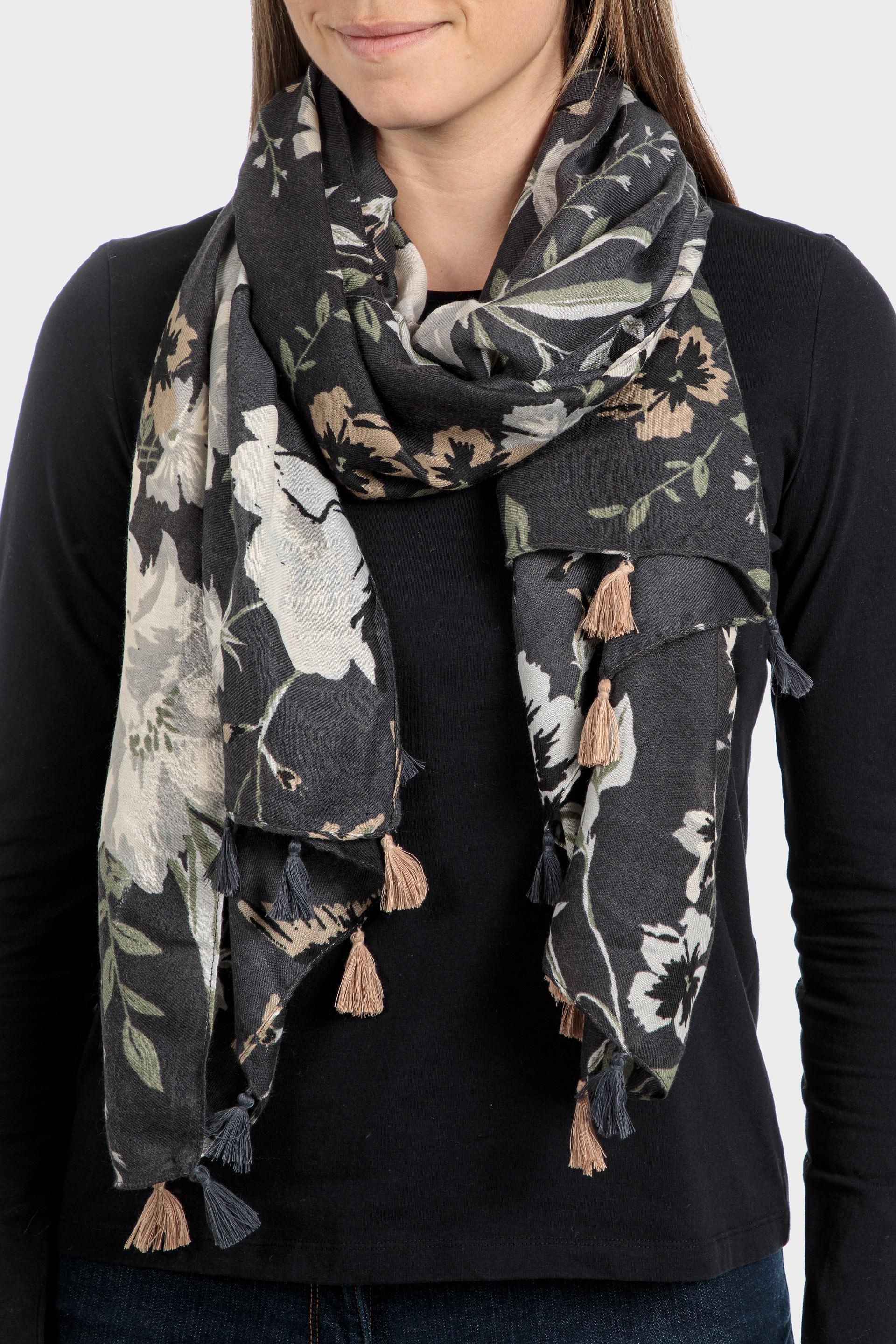 Black Floral Scarf, , large image number 0