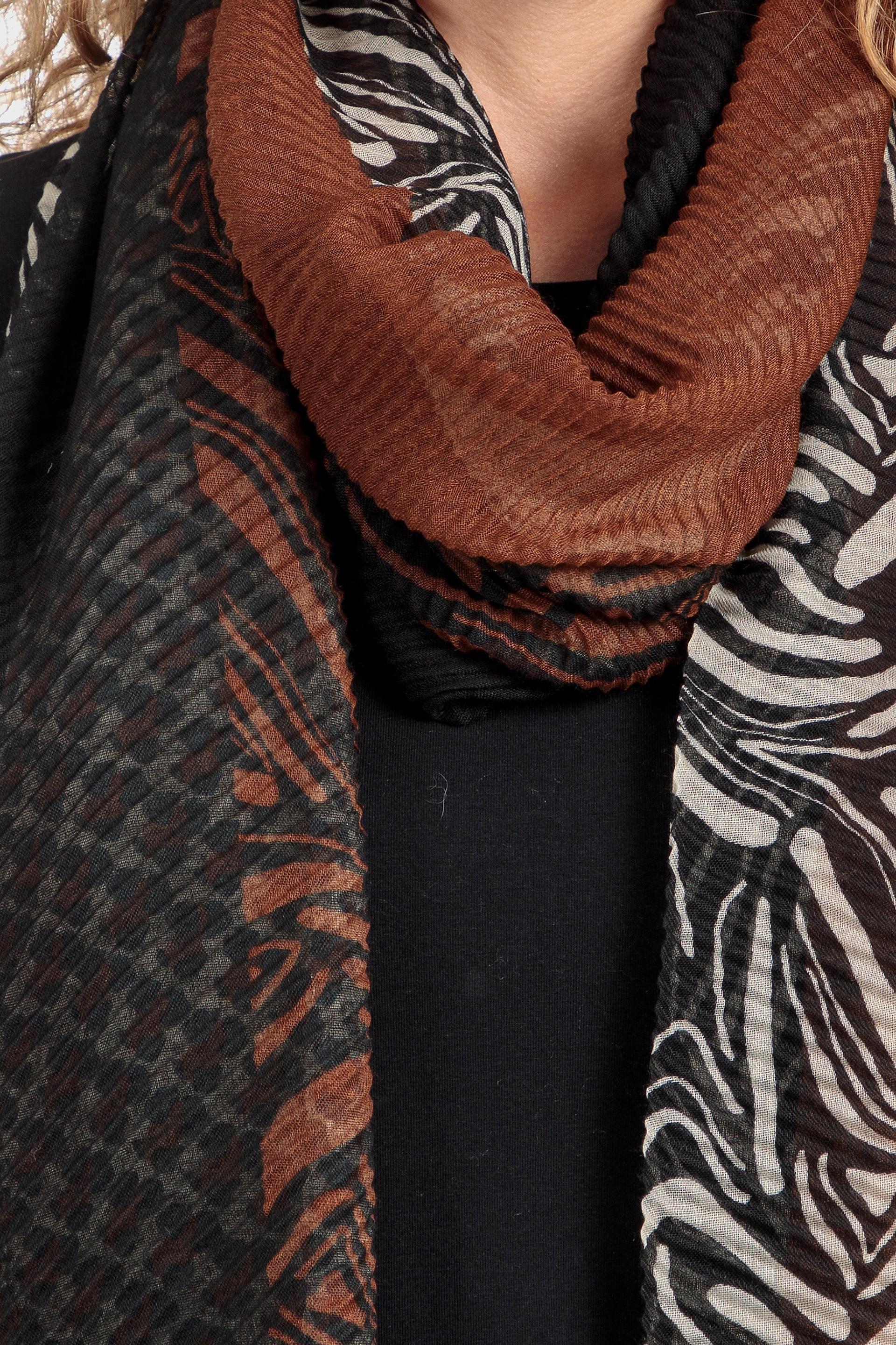 Multicolour Patterned Scarf, Red Brick, large image number 1