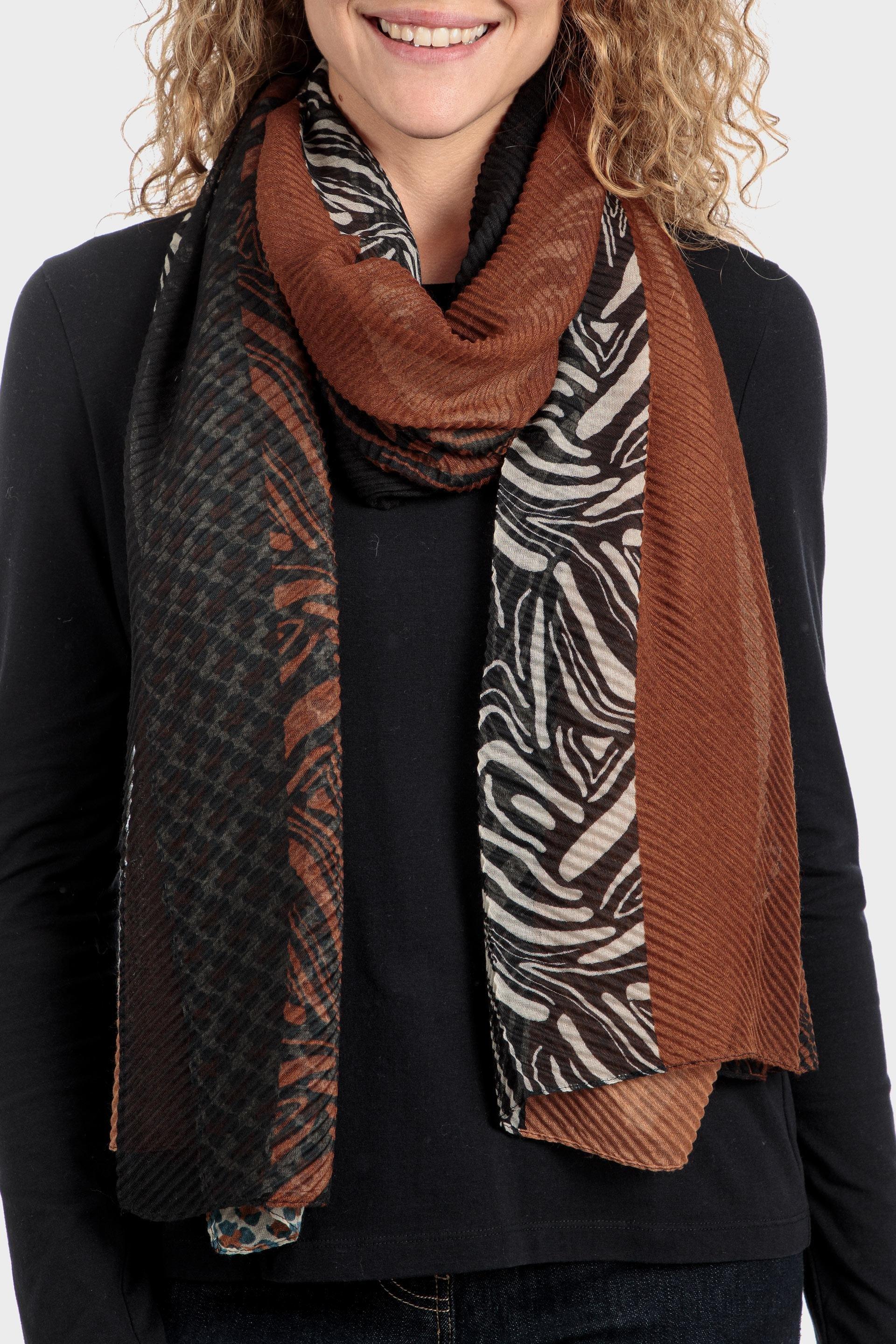 Multicolour Patterned Scarf, Red Brick, large image number 2