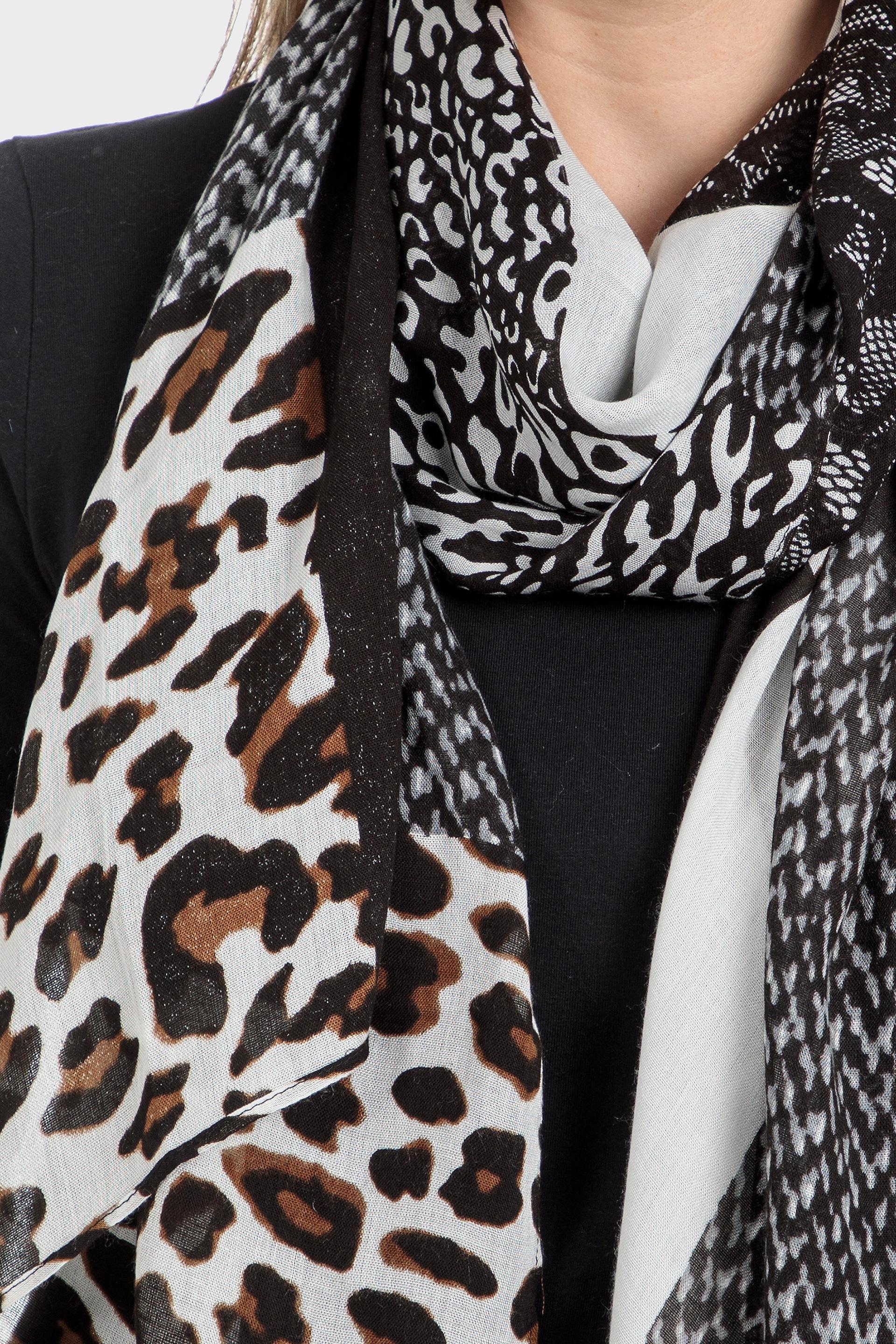Multicolour Animal Print Scarf, Black, large image number 1