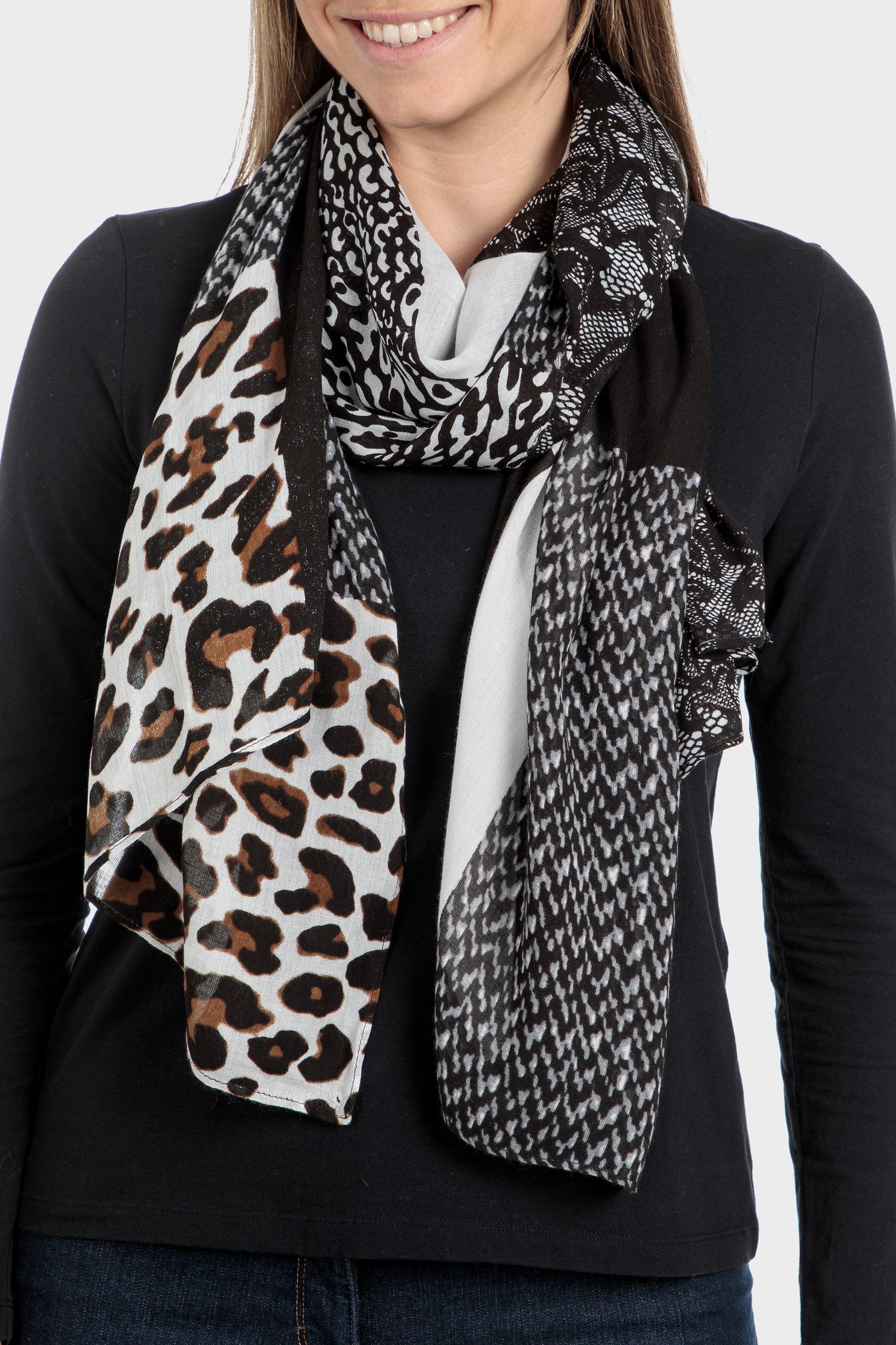 Multicolour Animal Print Scarf, Black, large image number 2