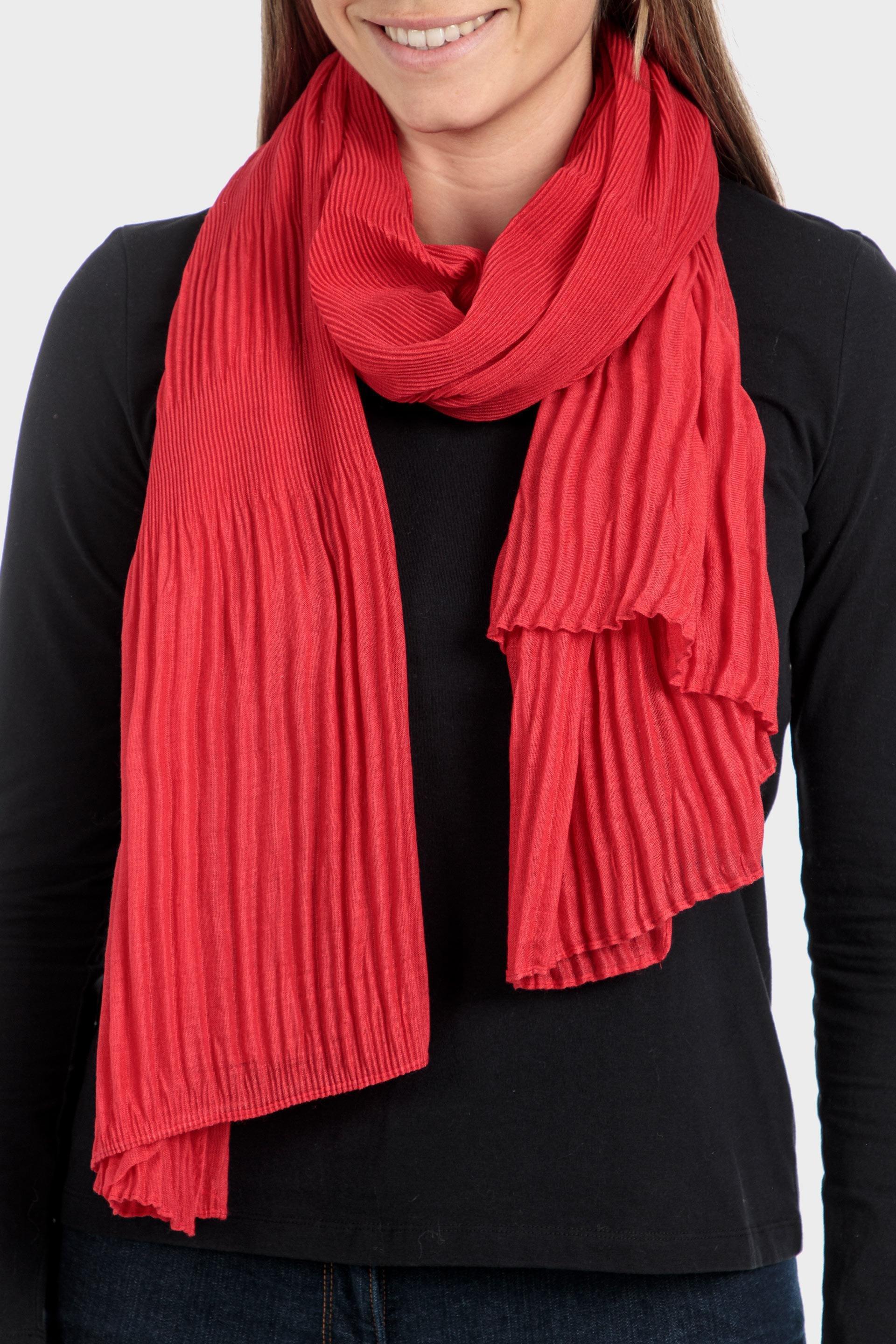 Red Pleated Scarf, Red, large image number 0