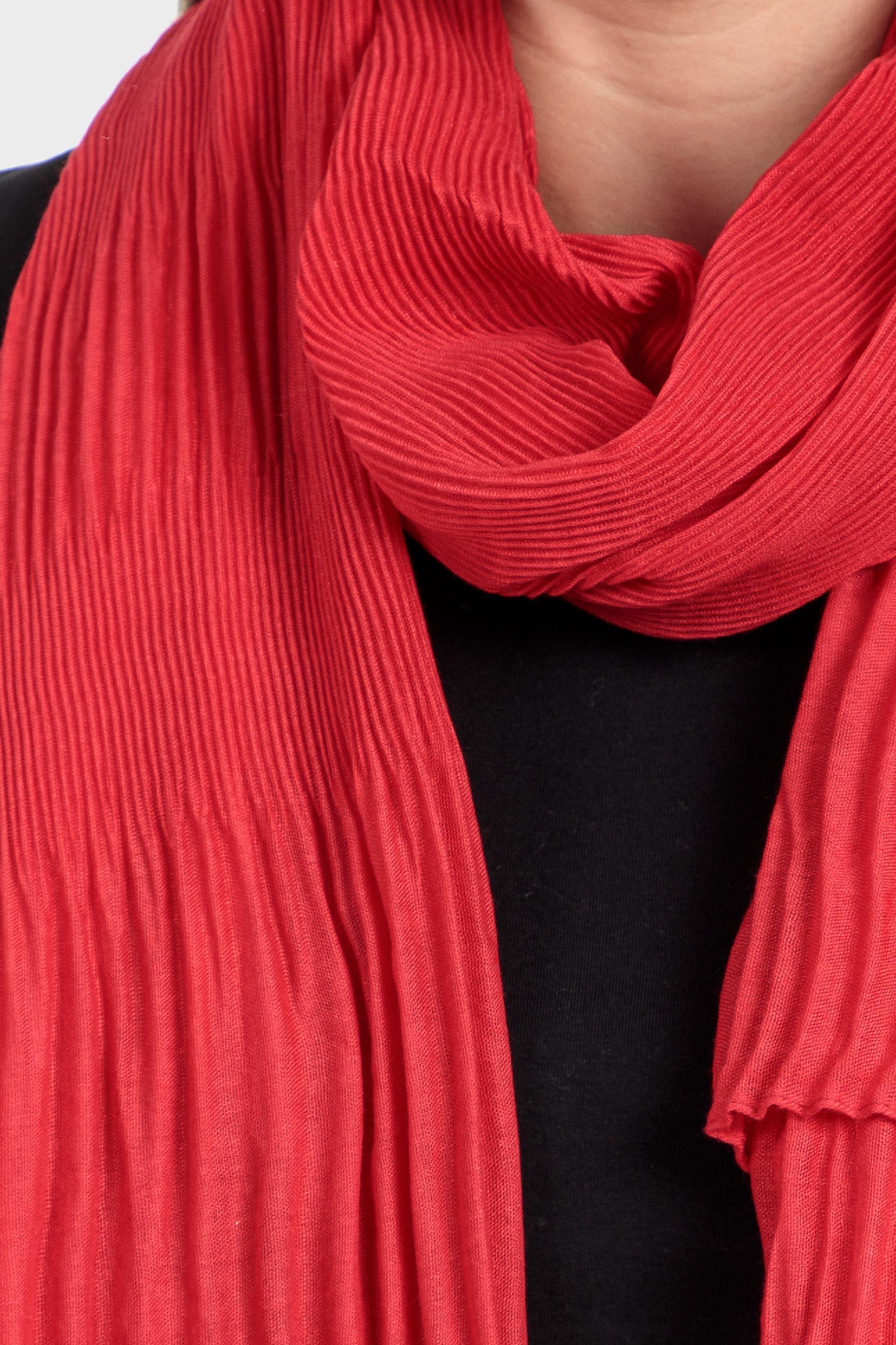 Red Pleated Scarf, Red, large image number 1