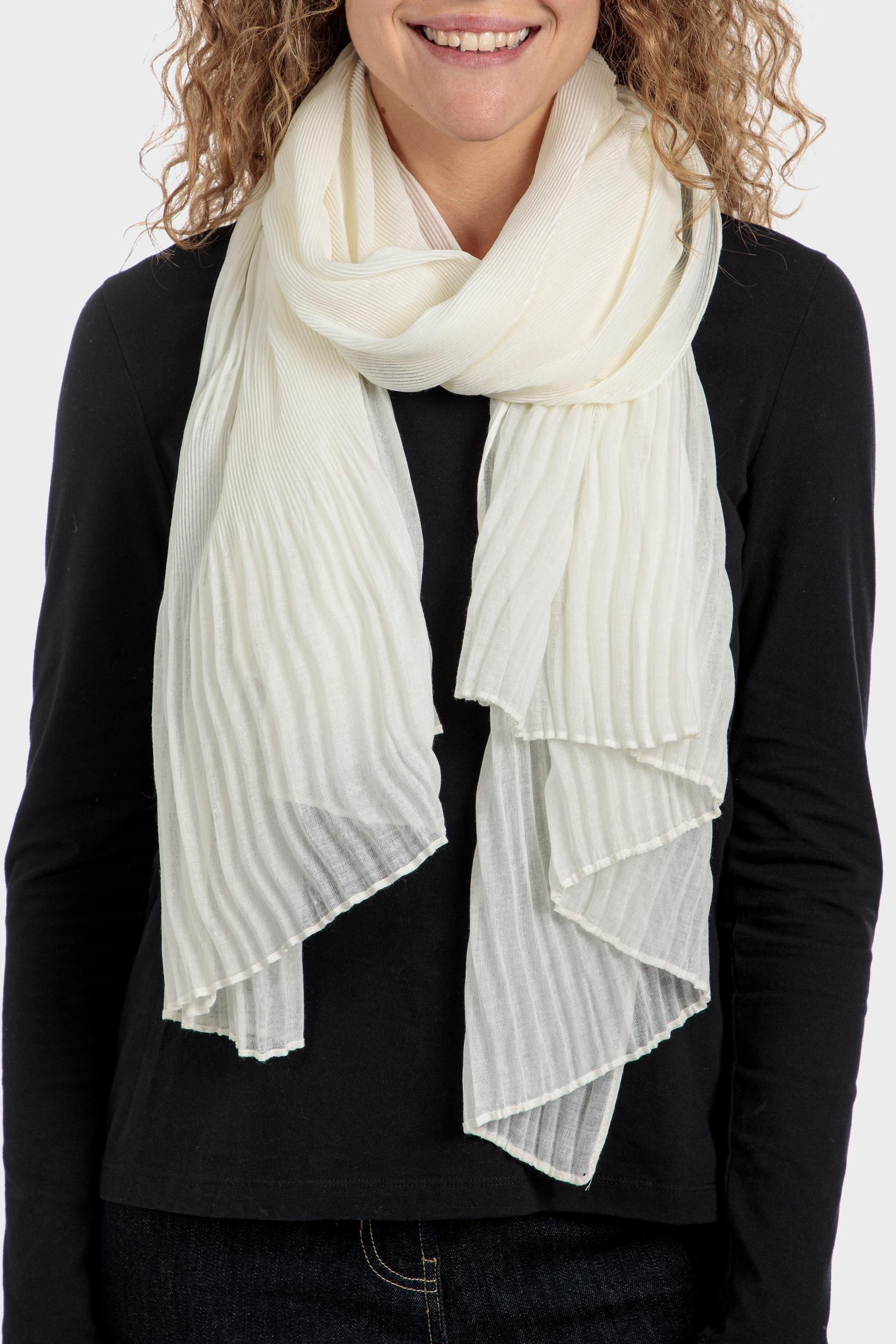 Cream Pleated Scarf, , large image number 0
