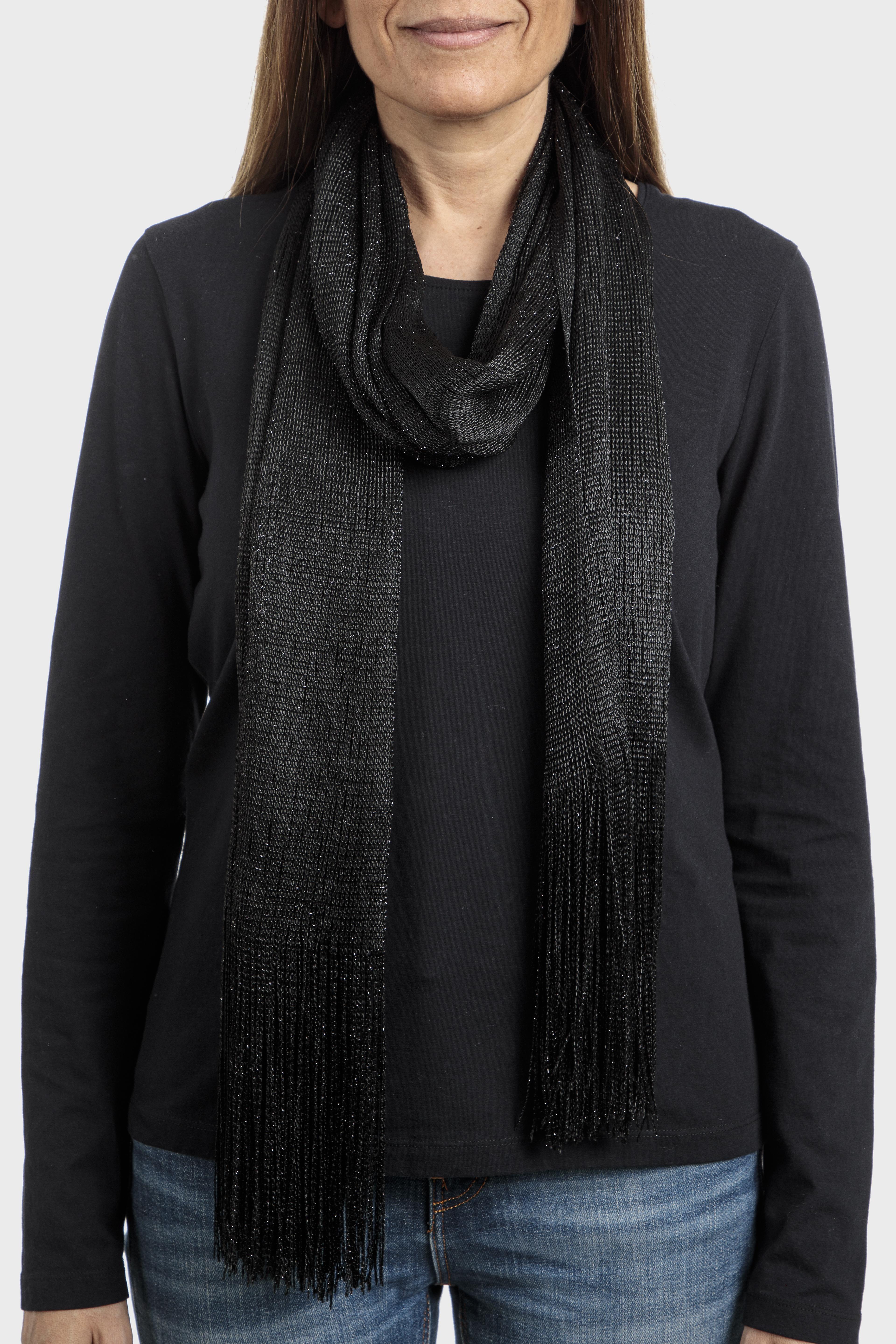 Black Metallic Long Scarf, , large image number 0