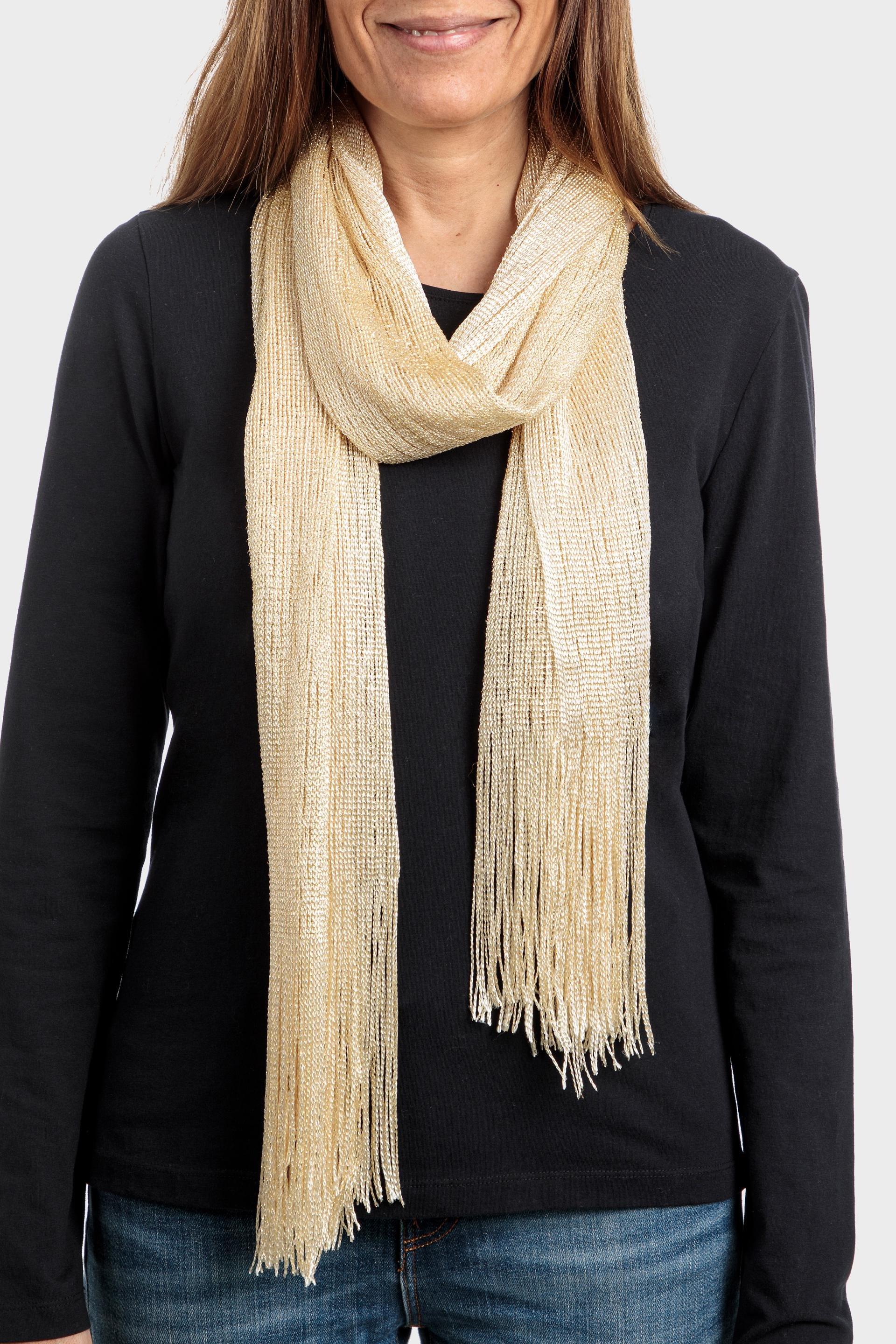 Beige Metallic Long Scarf, Metal Golden, large image number 2