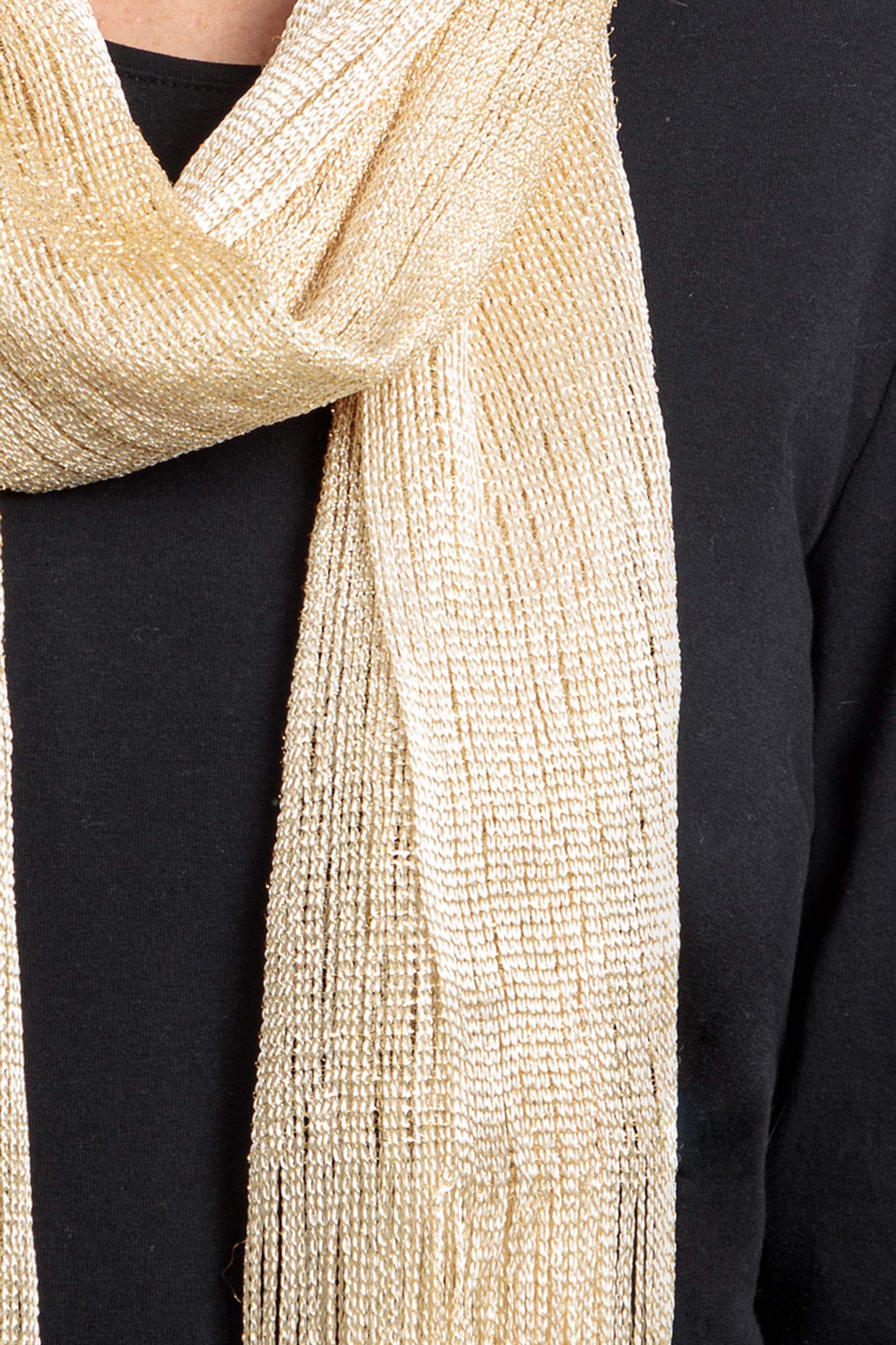 Beige Metallic Long Scarf, Metal Golden, large image number 3