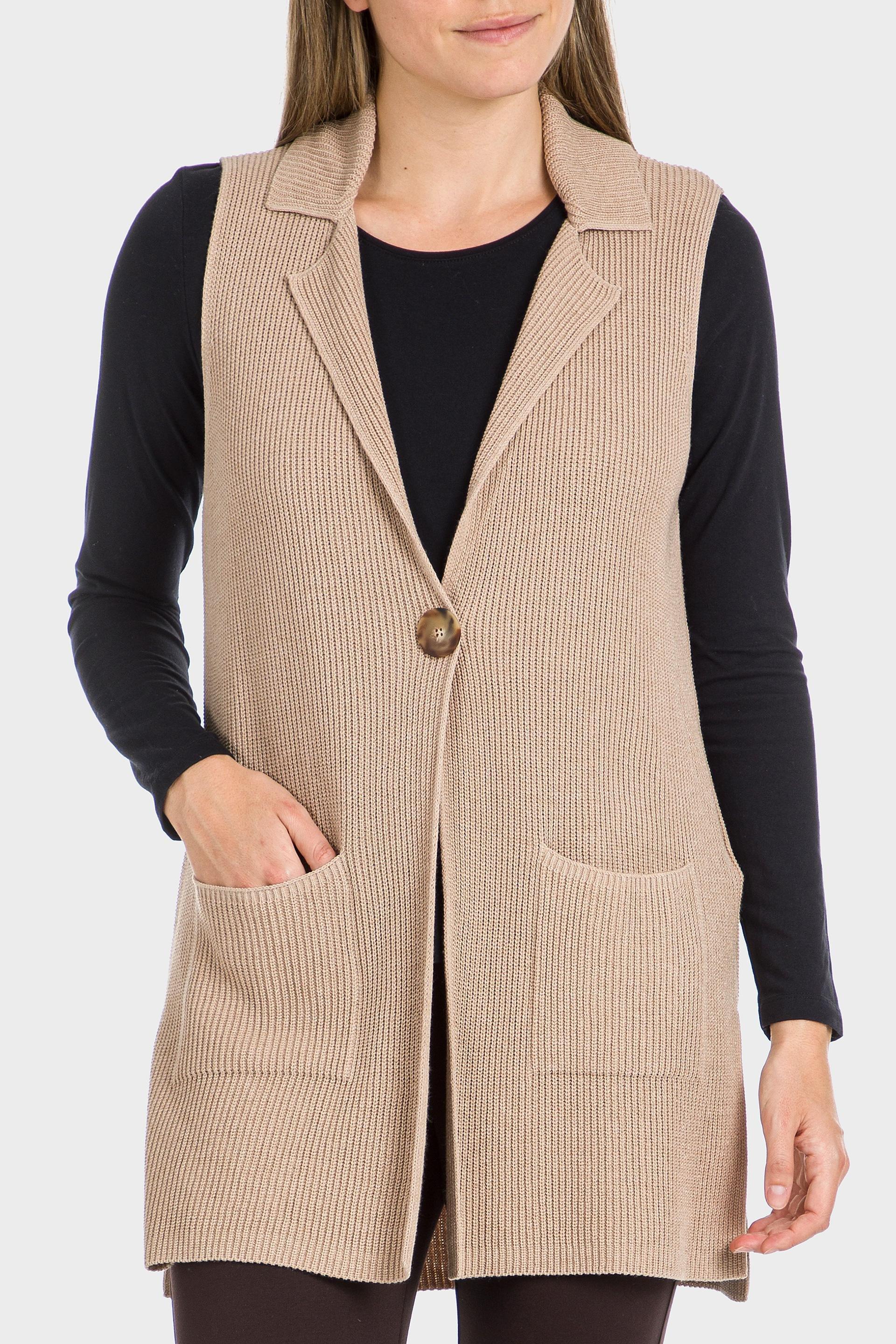 Beige Knitted Waistcoat, , large image number 1
