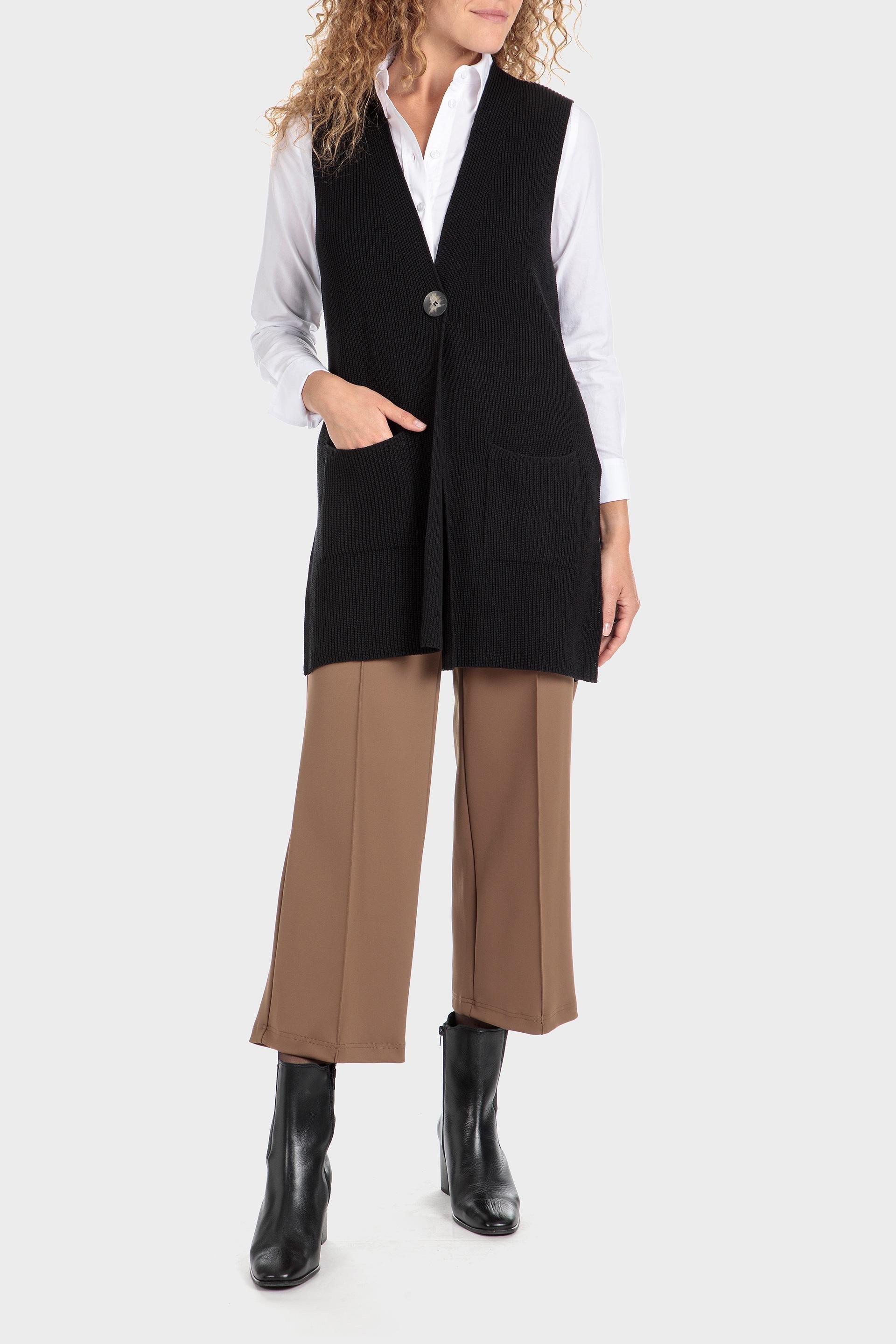 Black Knitted Waistcoat, Black, large image number 0