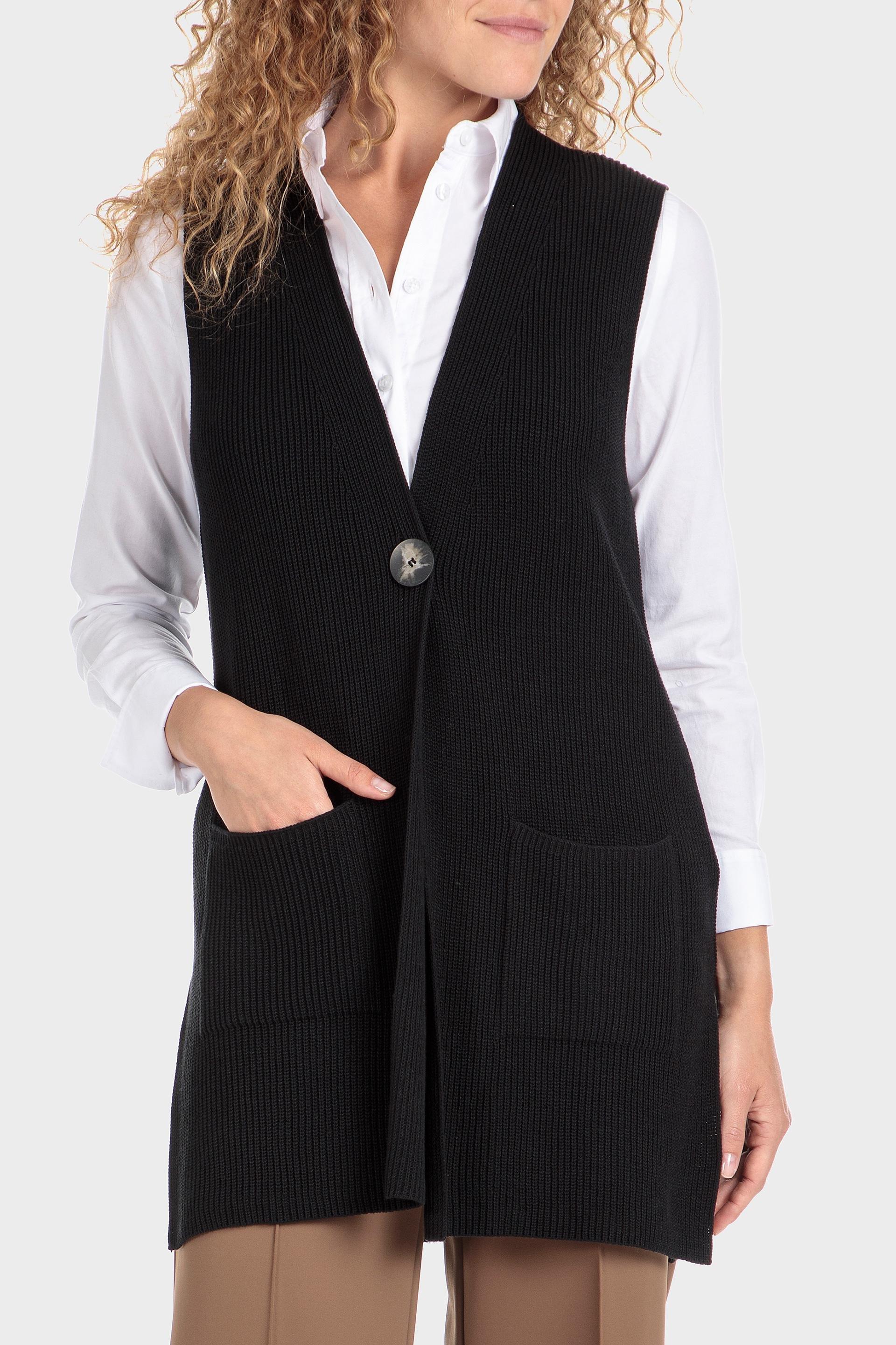 Black Knitted Waistcoat, Black, large image number 1
