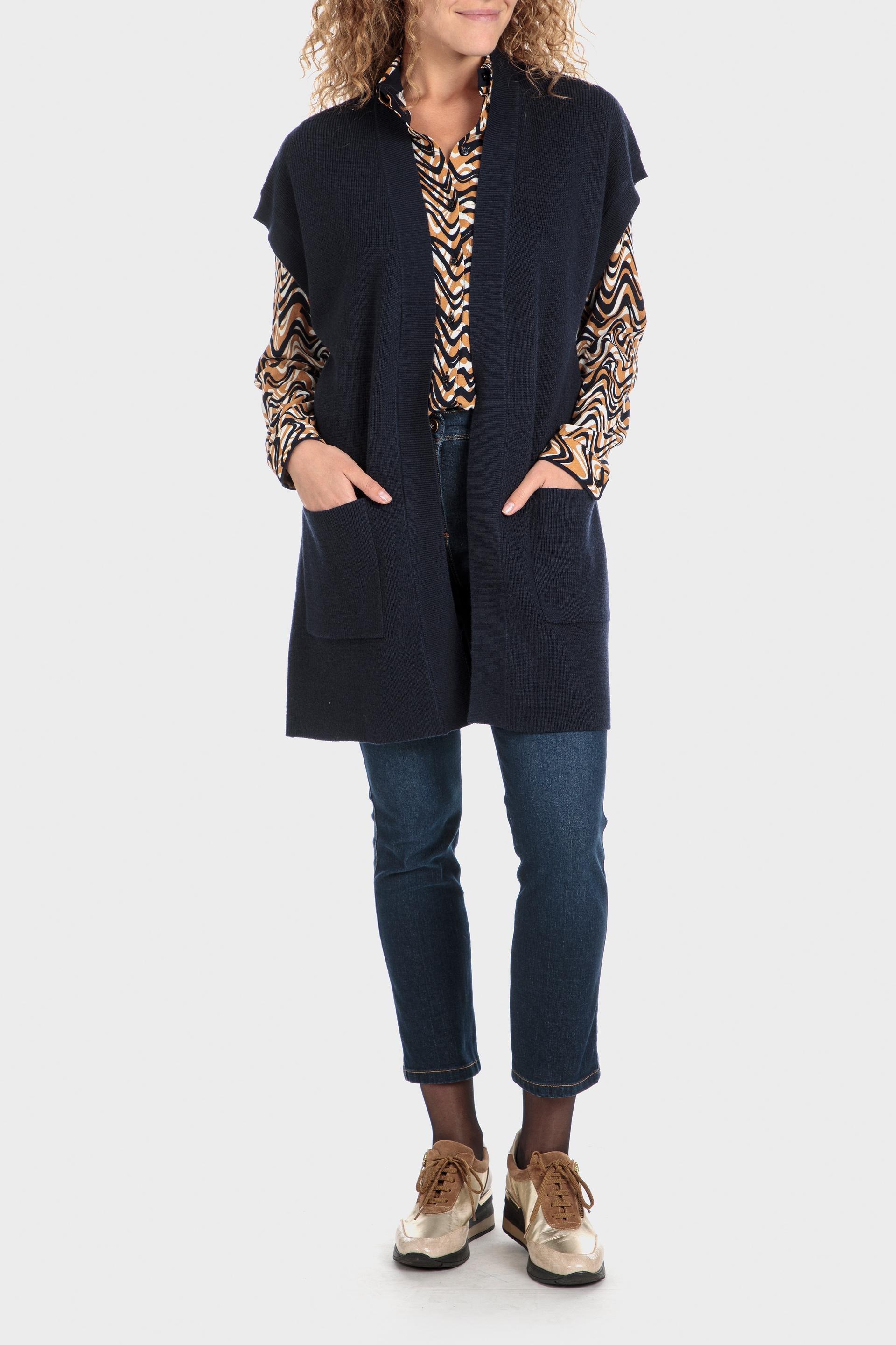 Navy Long Waistcoat, , large image number 0
