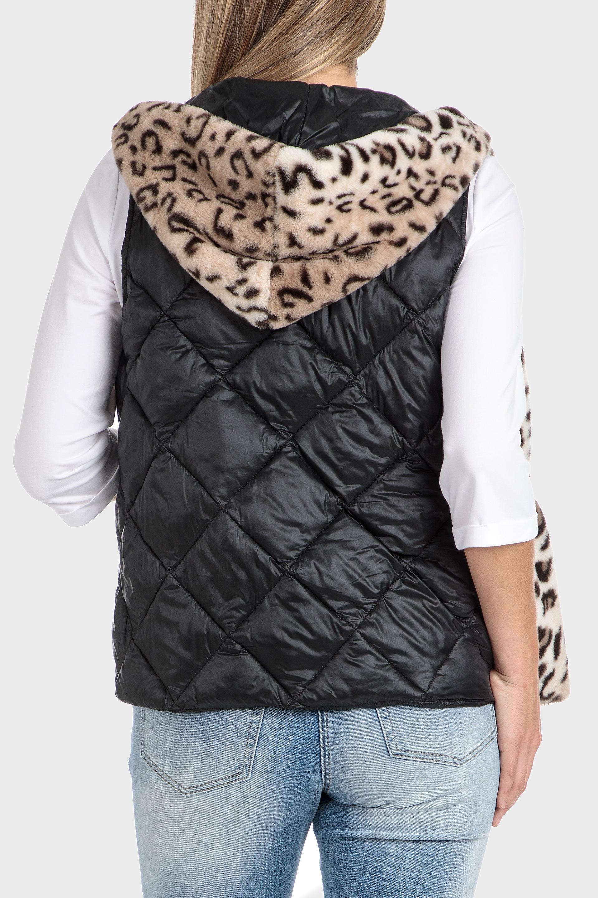 Black Animal Print Reversible Waistcoat, , large image number 2