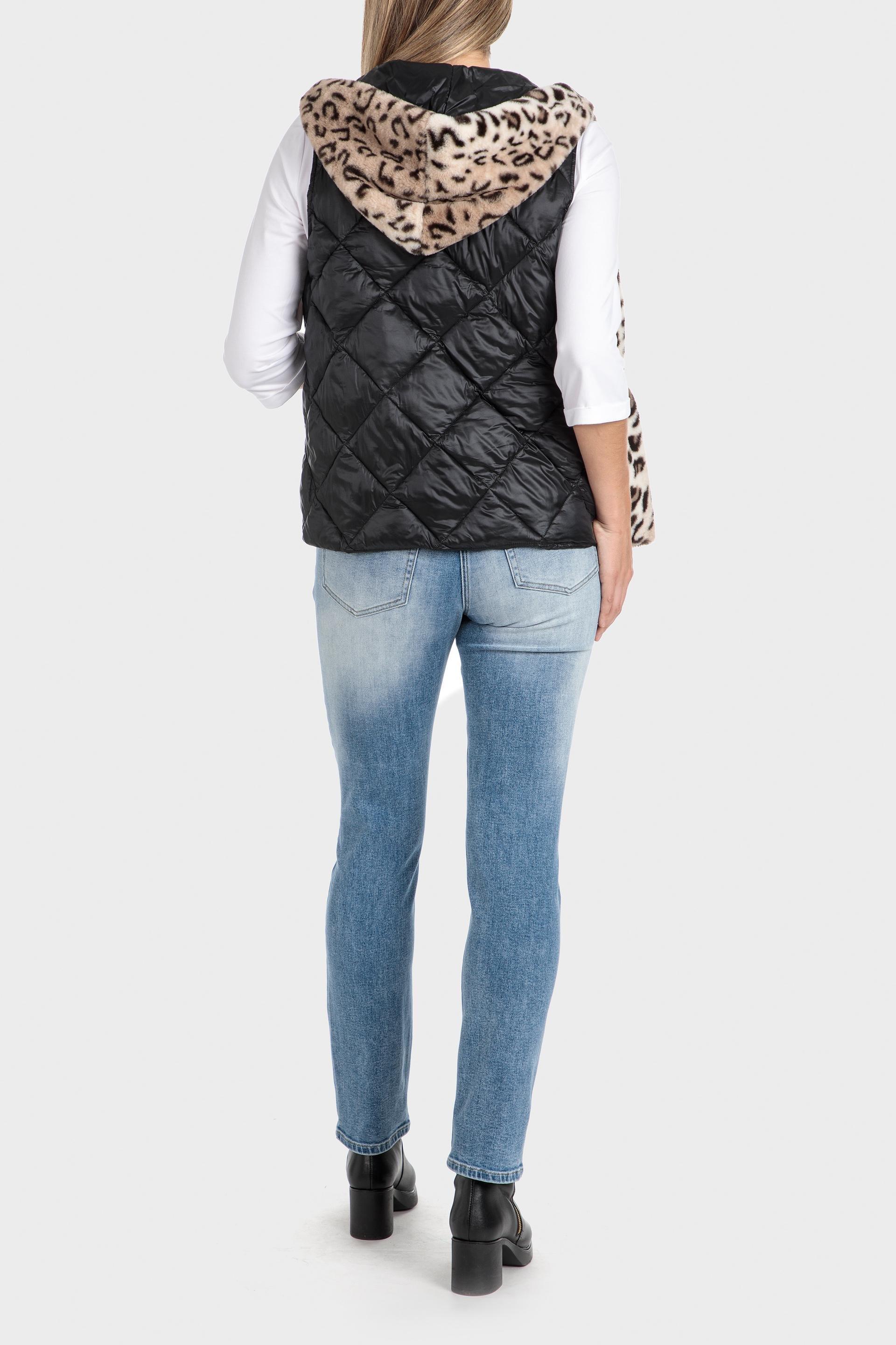 Black Animal Print Reversible Waistcoat, , large image number 9