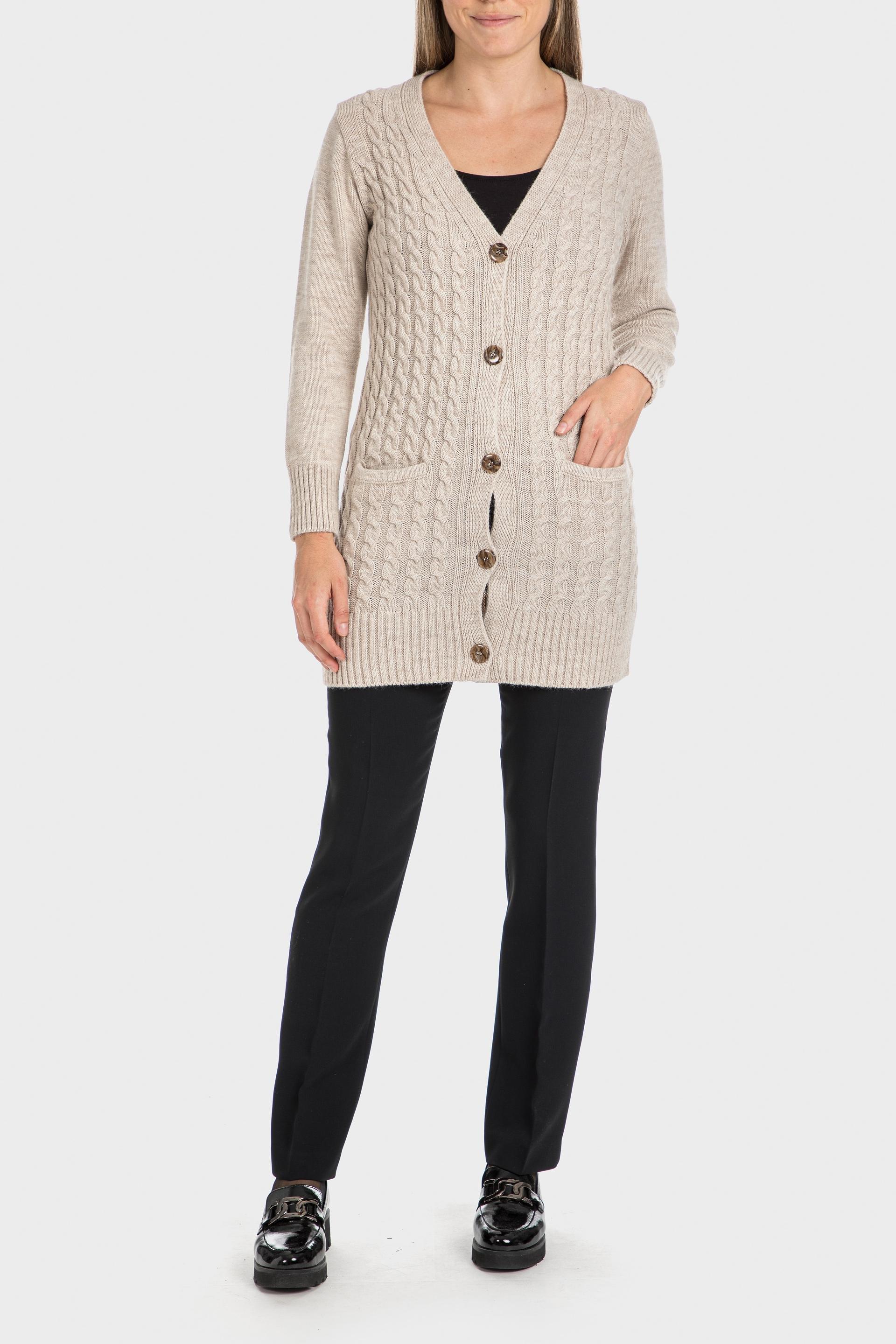 Beige Long Knitted Cardigan With Buttons, , large image number 0