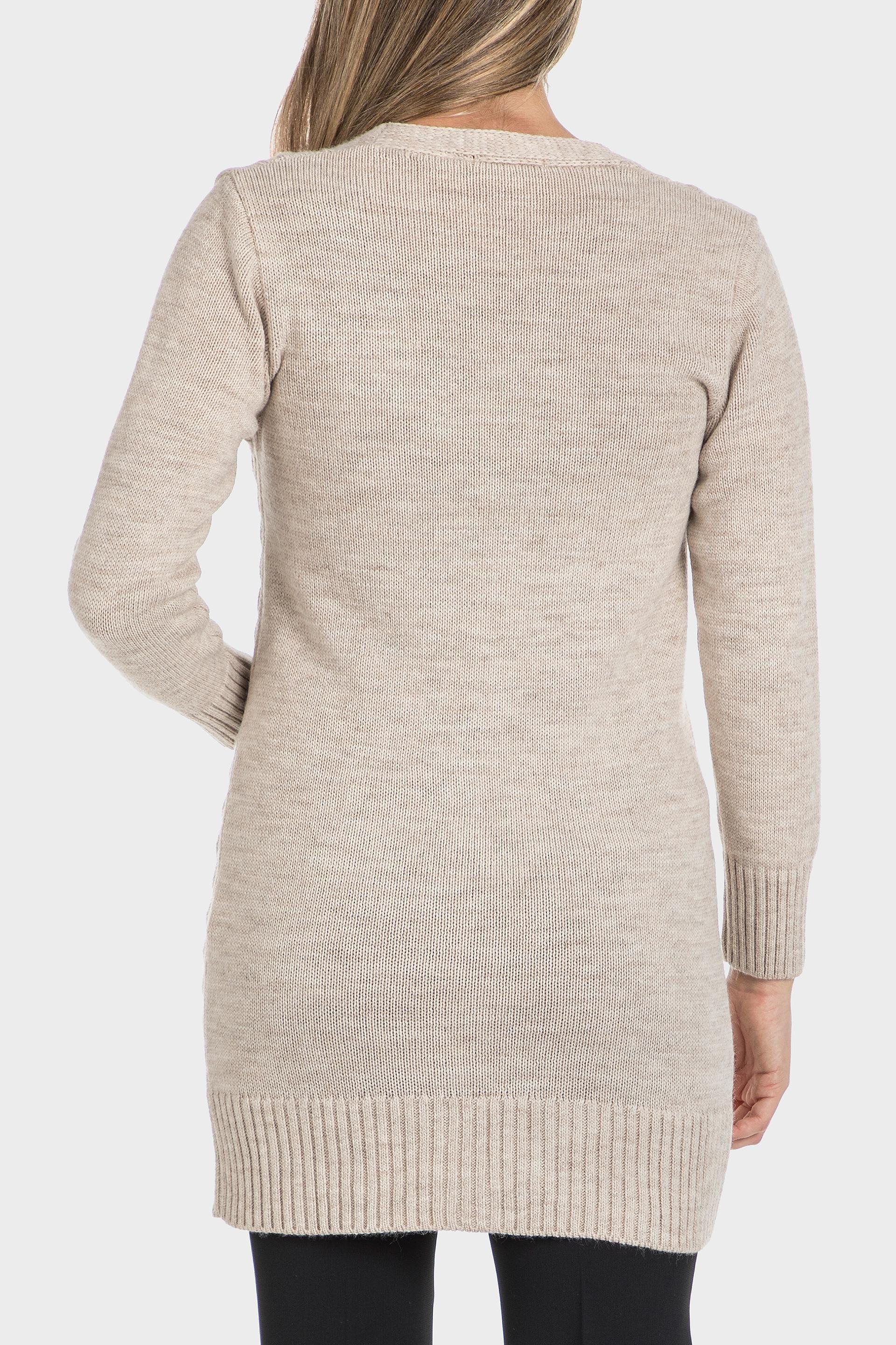 Beige Long Knitted Cardigan With Buttons, , large image number 1