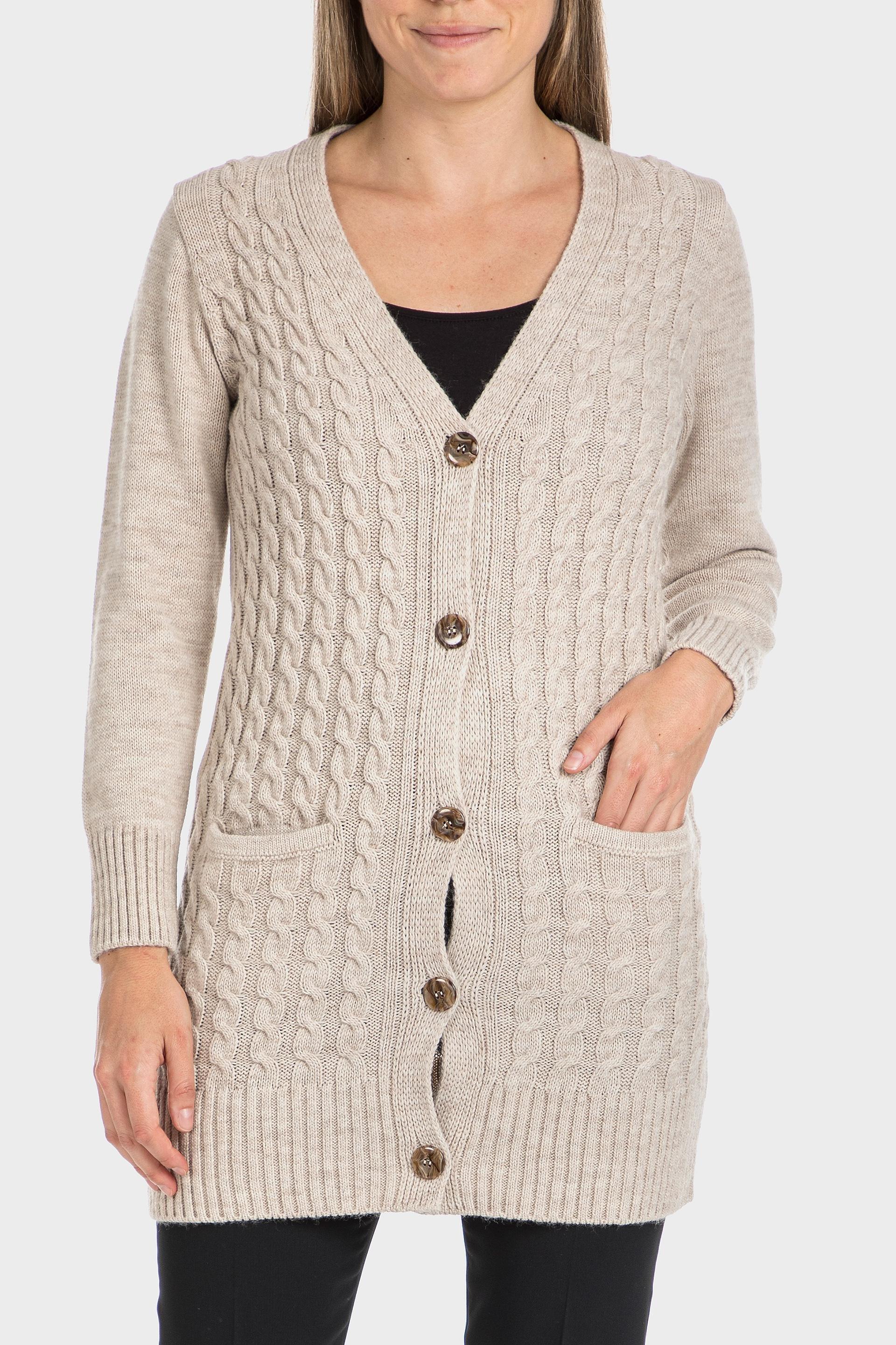 Beige Long Knitted Cardigan With Buttons, , large image number 2