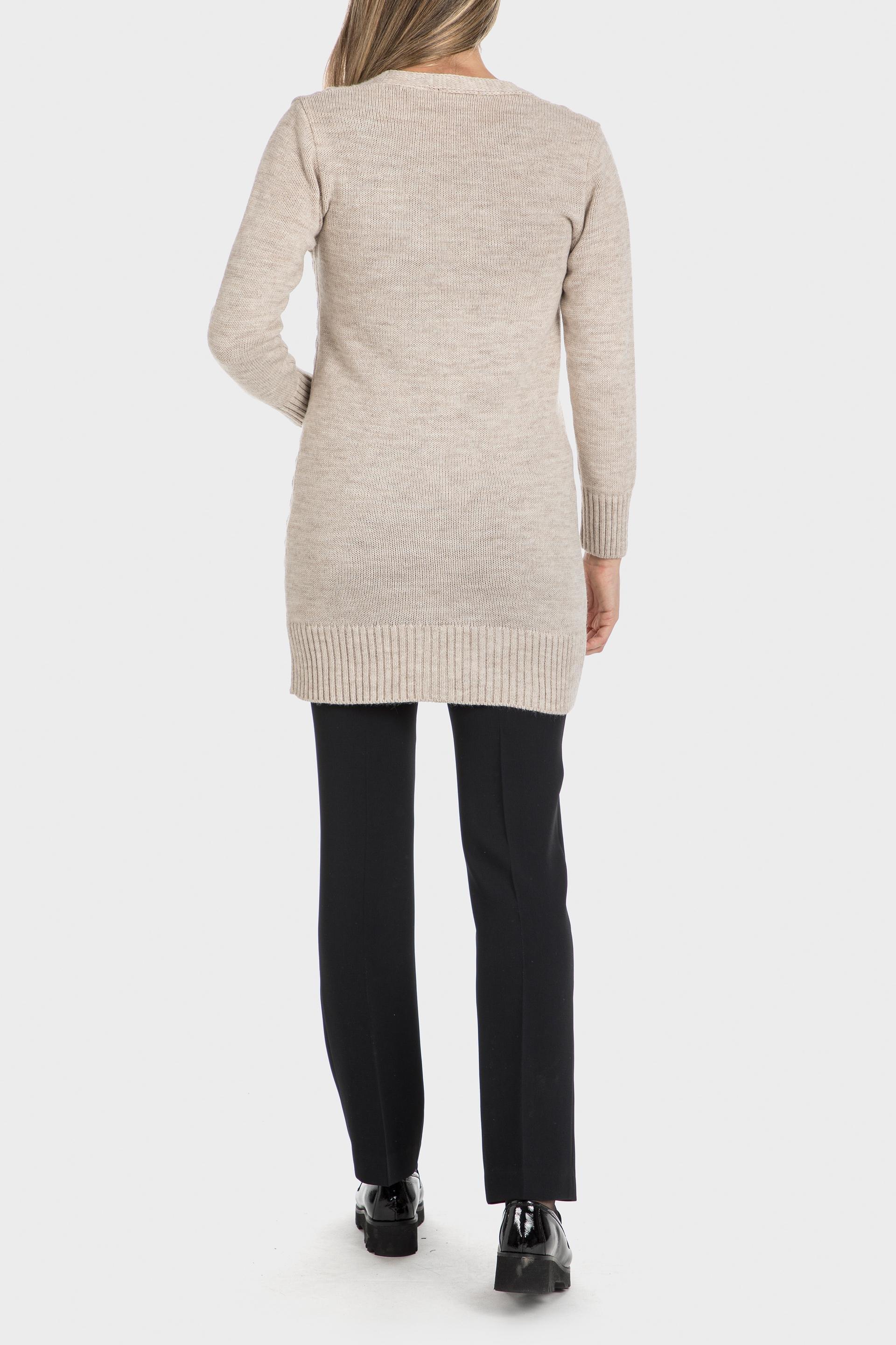 Beige Long Knitted Cardigan With Buttons, , large image number 3