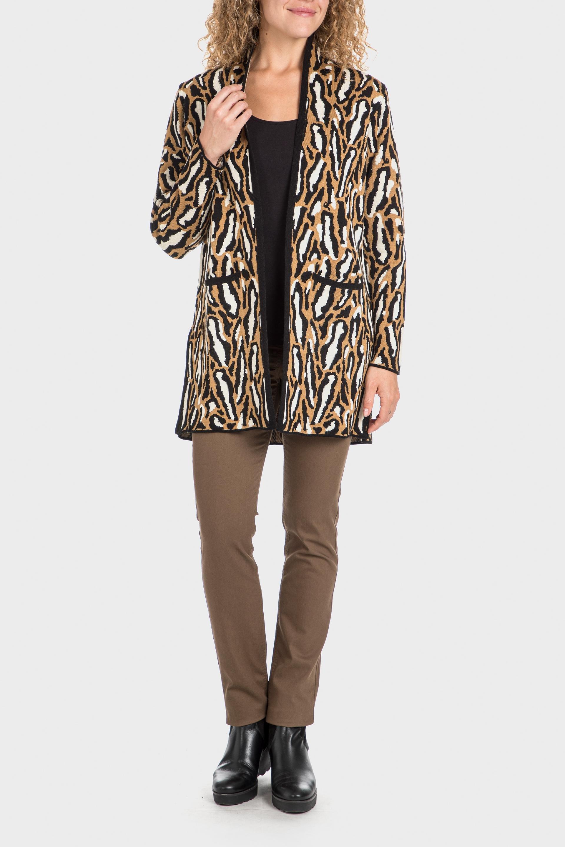 Multicolour Animal Print Long Jacket, Black, large image number 0