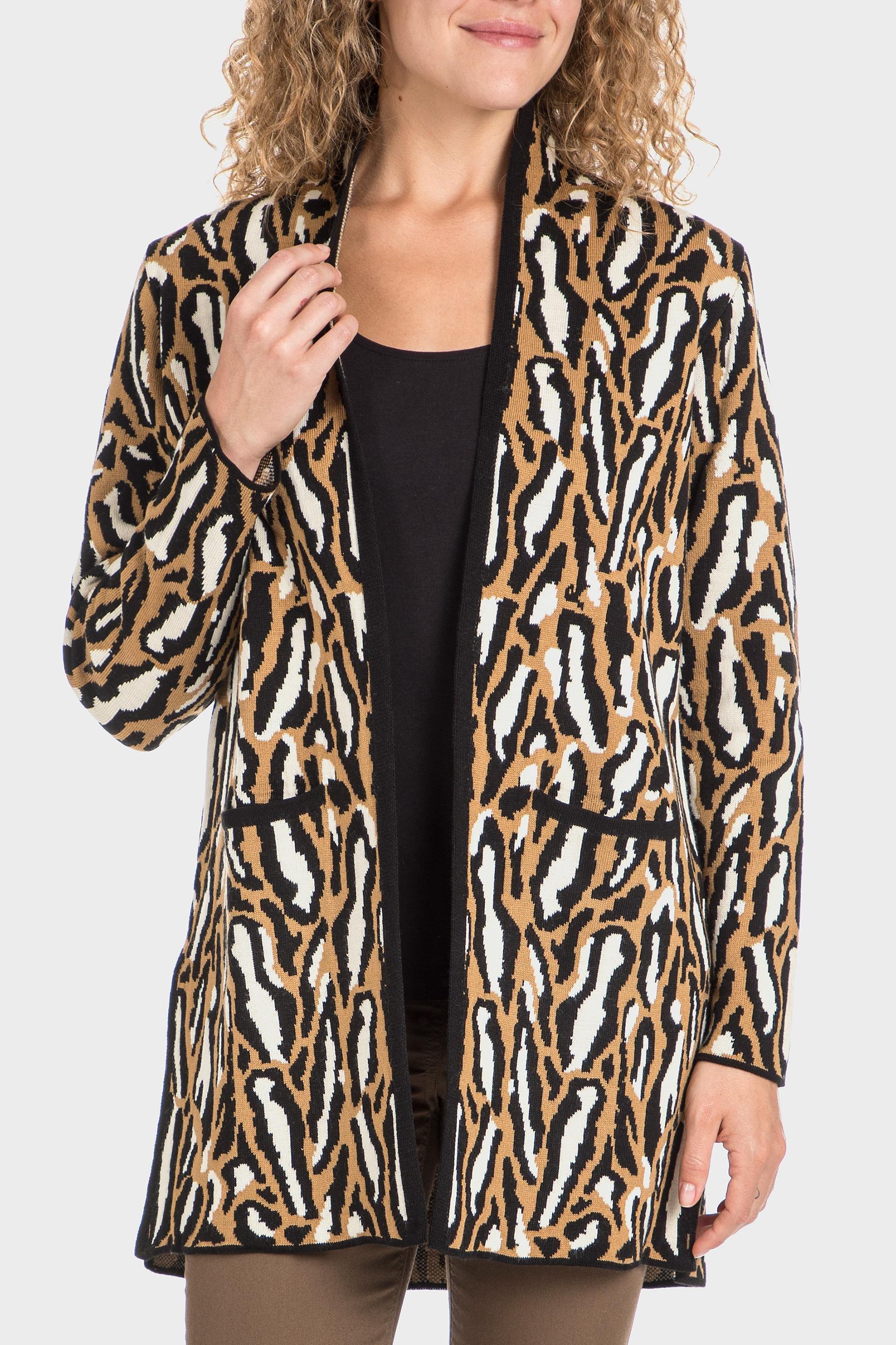 Multicolour Animal Print Long Jacket, Black, large image number 1