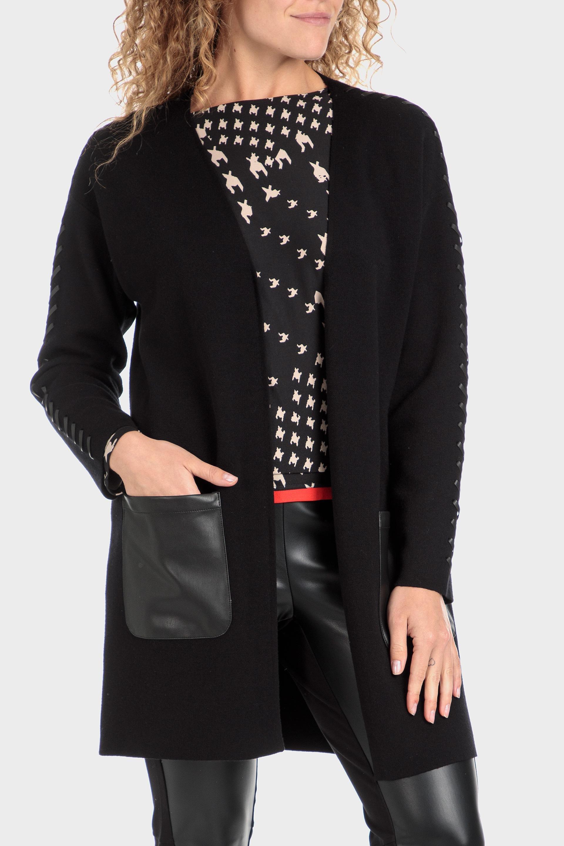 Black Long Pockets Cardigan, , large image number 1