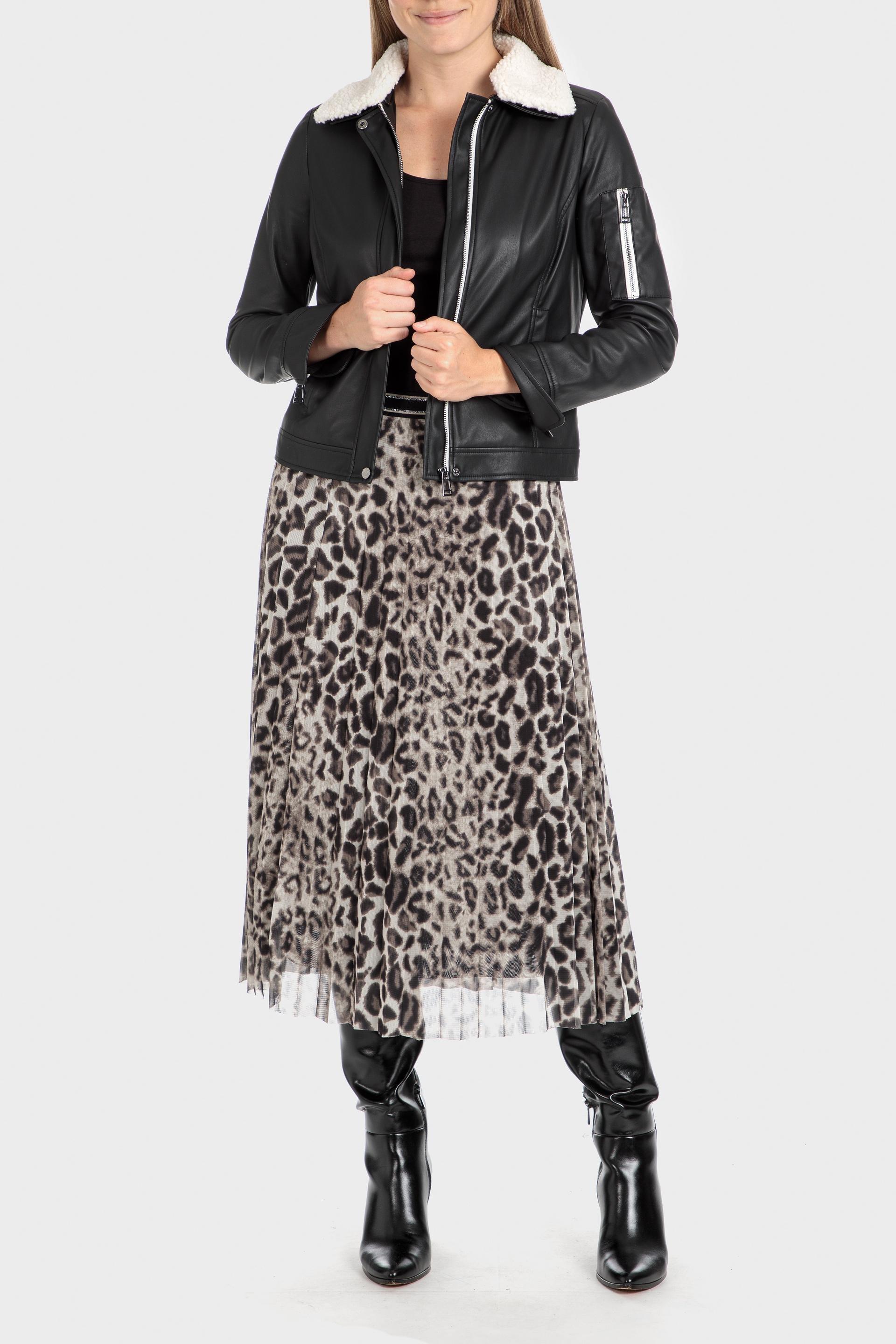 Beige Animal Print Midi Skirt, Brown, large image number 0